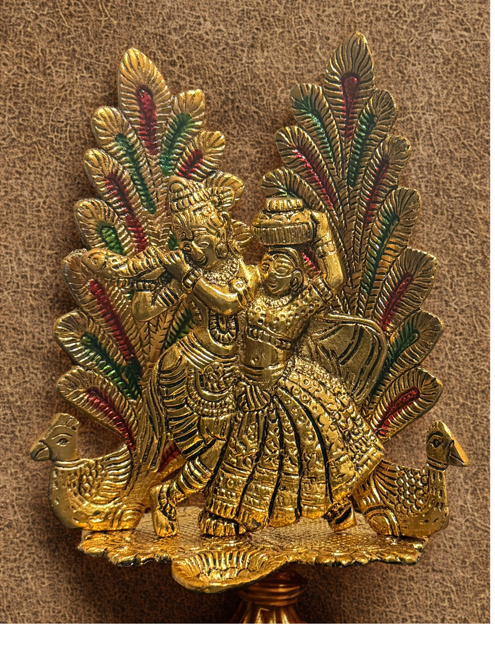 Peacock Radha Krishna Metal Statue
