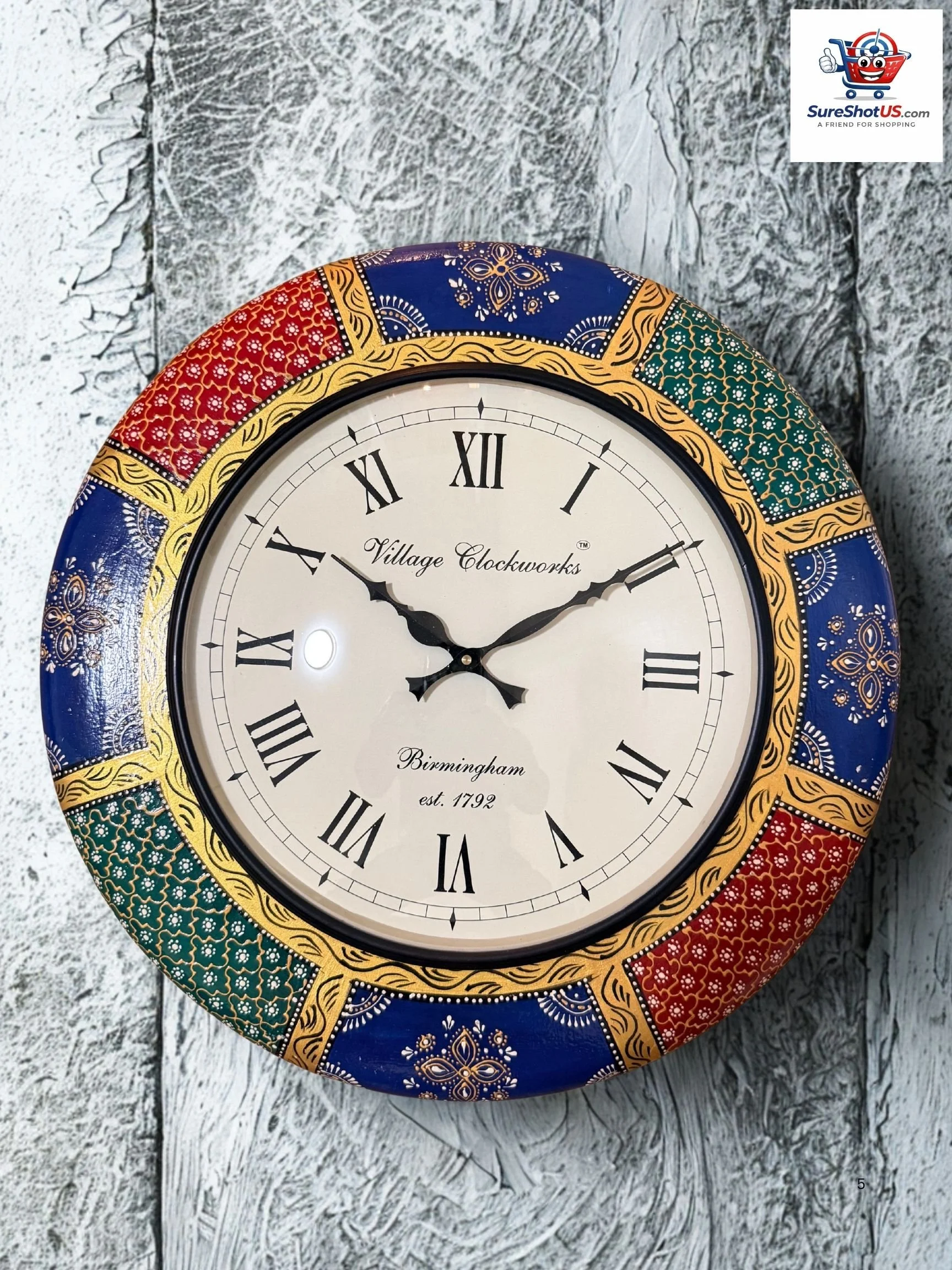 Painted Wall Clock - 18 Inches