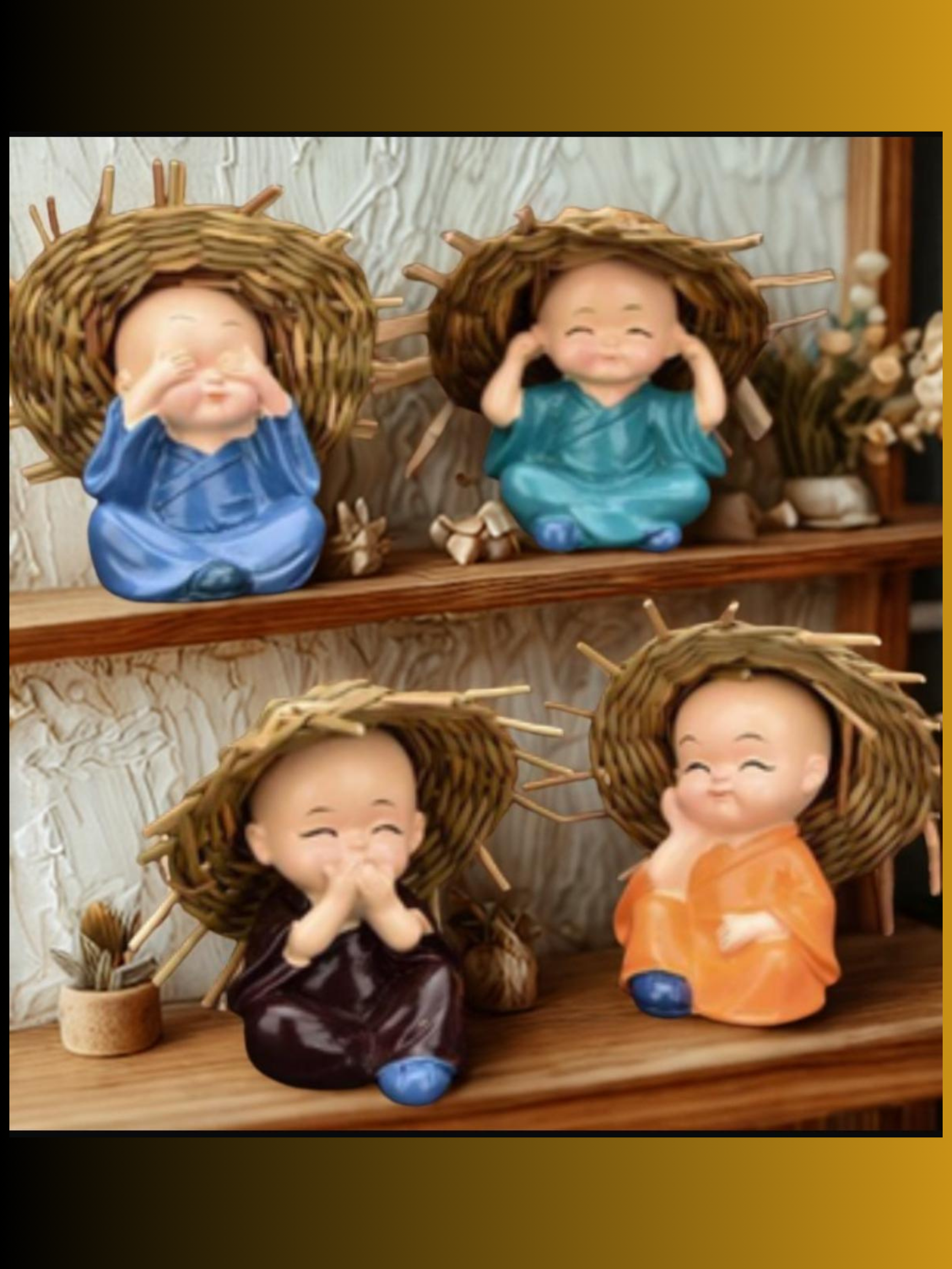 Whimsical Hat Monk Figurines Set of 4