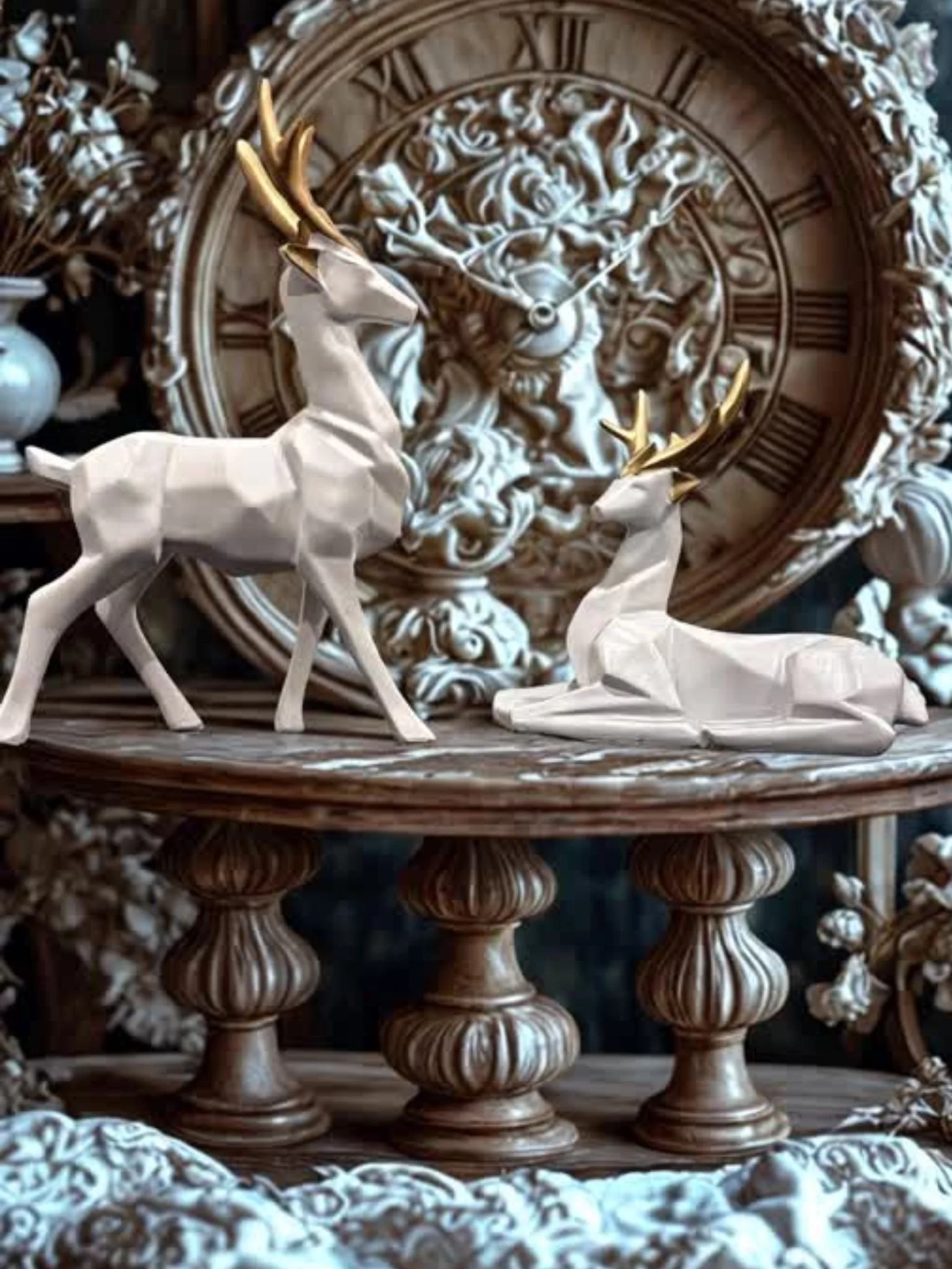 Modern Geometric Deer Figurine Set of 2