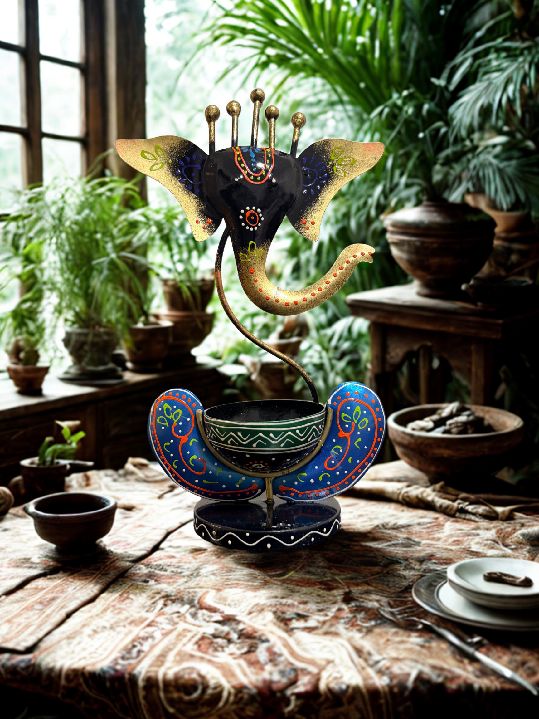 Ganesh T Lite Black - Handcrafted Metal Table Decor