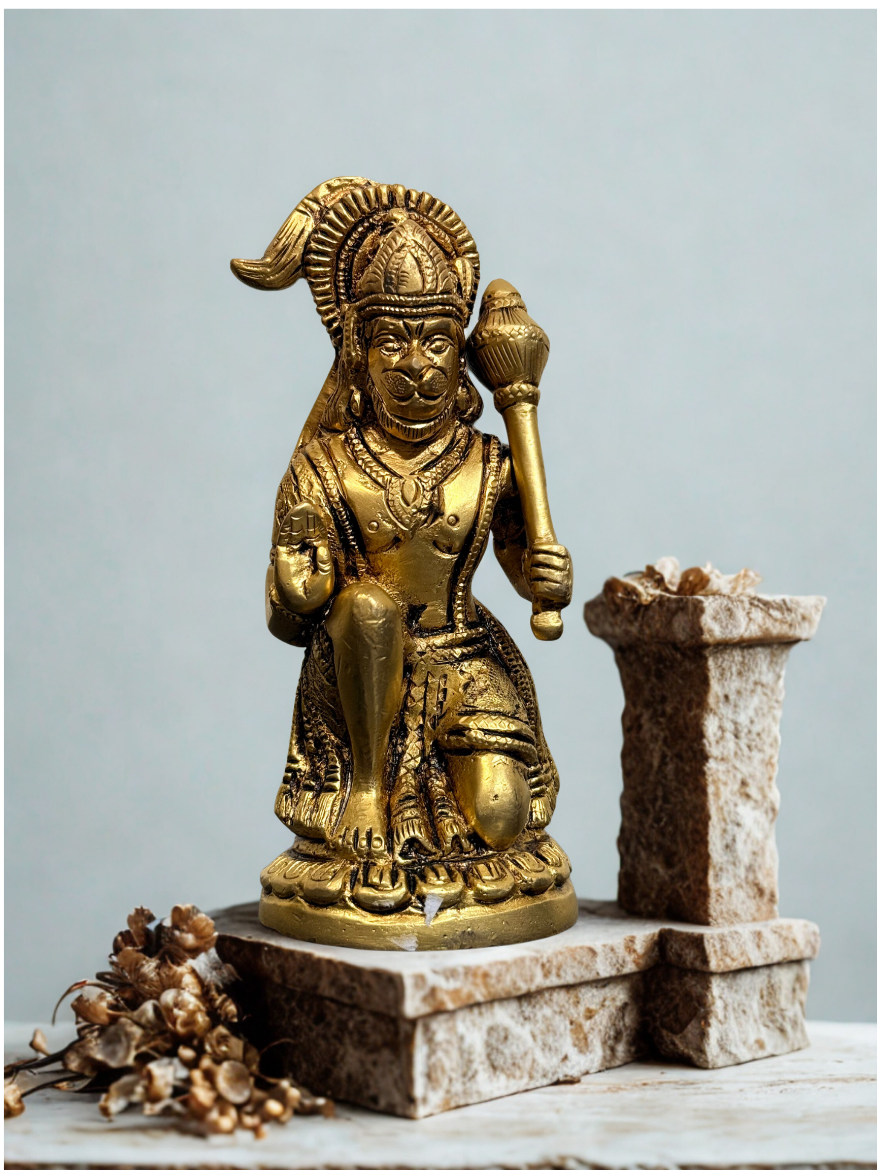 Exquisite 5-Inch Hanuman Brass Statue
