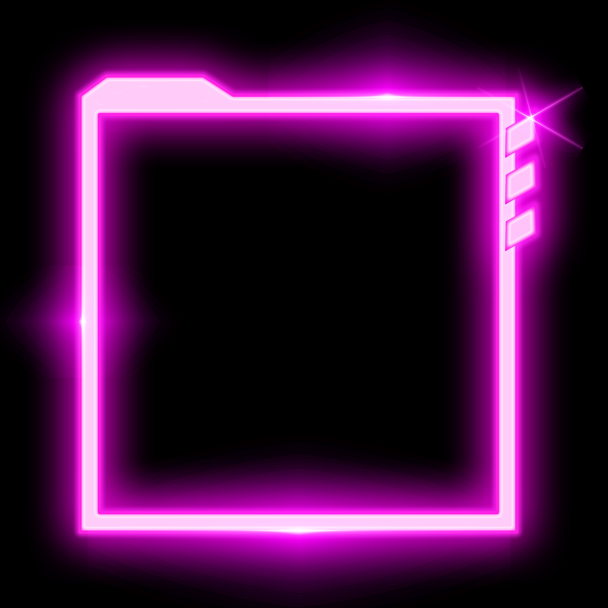 Neon pink glowing square frame with a black background, digital style. 7