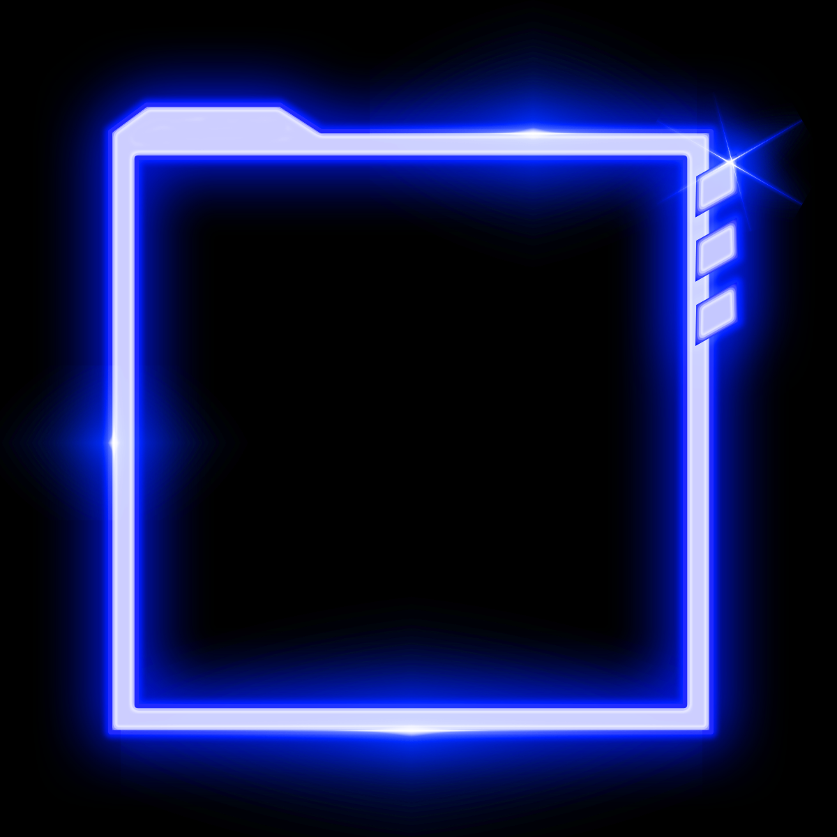 Futuristic neon blue glowing frame with a neon star flare on the top right corner on a black background. 6