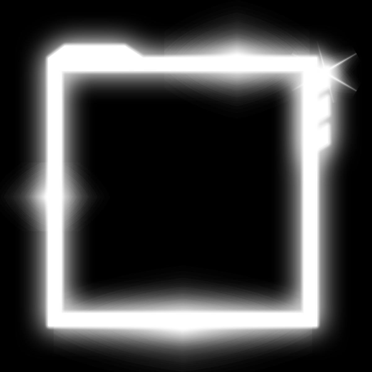 Bright white neon square frame with glowing effects on a black background. 8.