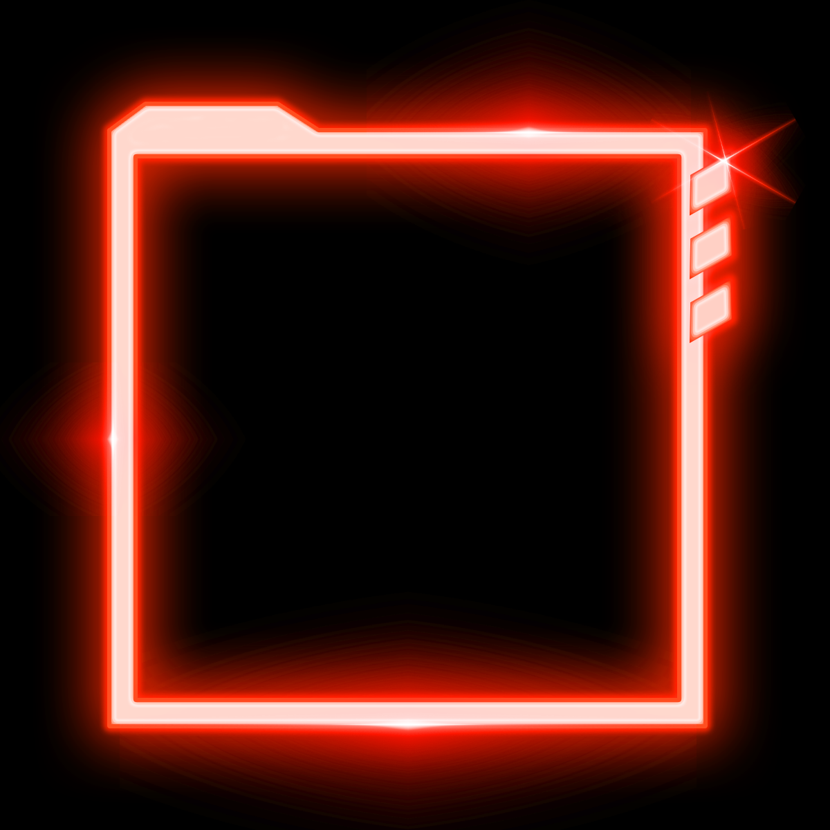 A glowing red and white neon frame in the shape of a square with rounded edges, illuminated against a black background.
1
