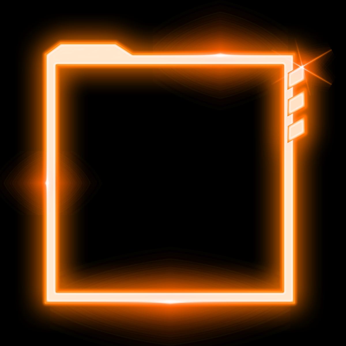 Neon orange glowing frame with a futuristic digital design on a black background.
2