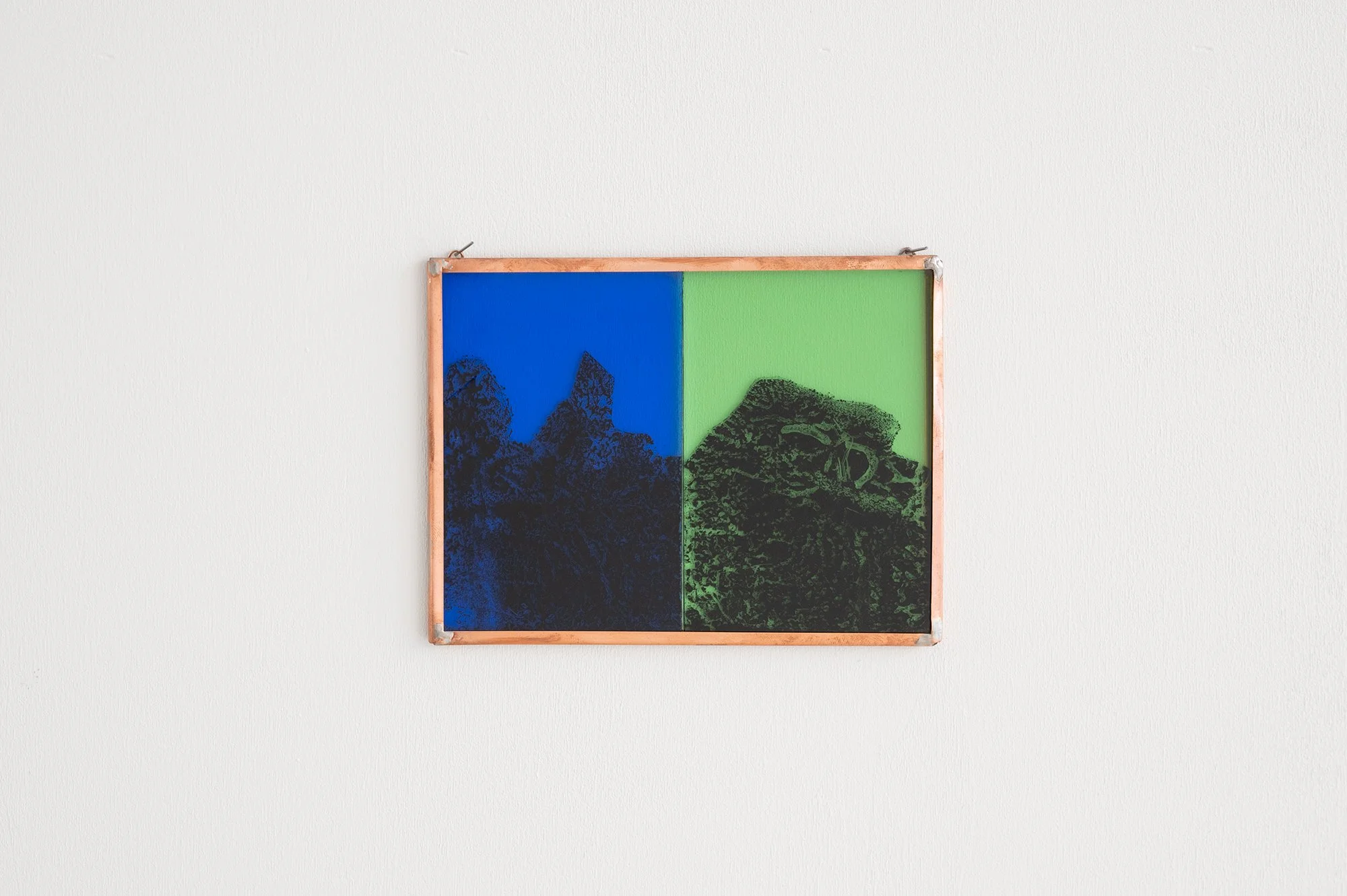Podere  2025 - 11 x 14 cm Carbon paper, ink, acrylic paint on glass, artist made copper frame