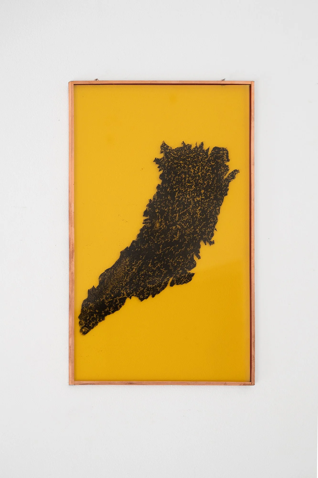 Foradore 2025 - 32 x 19 cm Carbon paper, ink, acrylic paint on glass, artist made copper frame