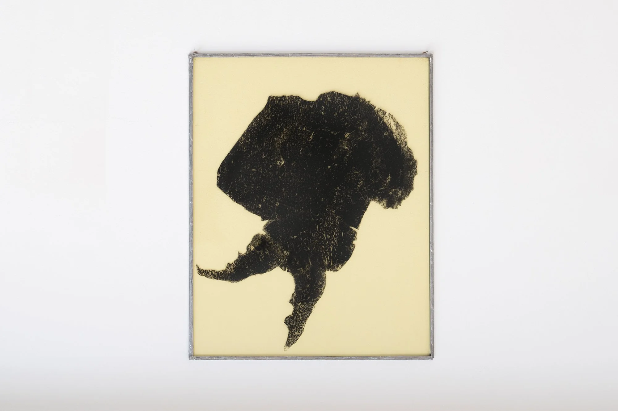 Float 2025 - 30 x 24.5 cm Carbon paper, ink, acrylic paint on glass, artist made aluminium frame