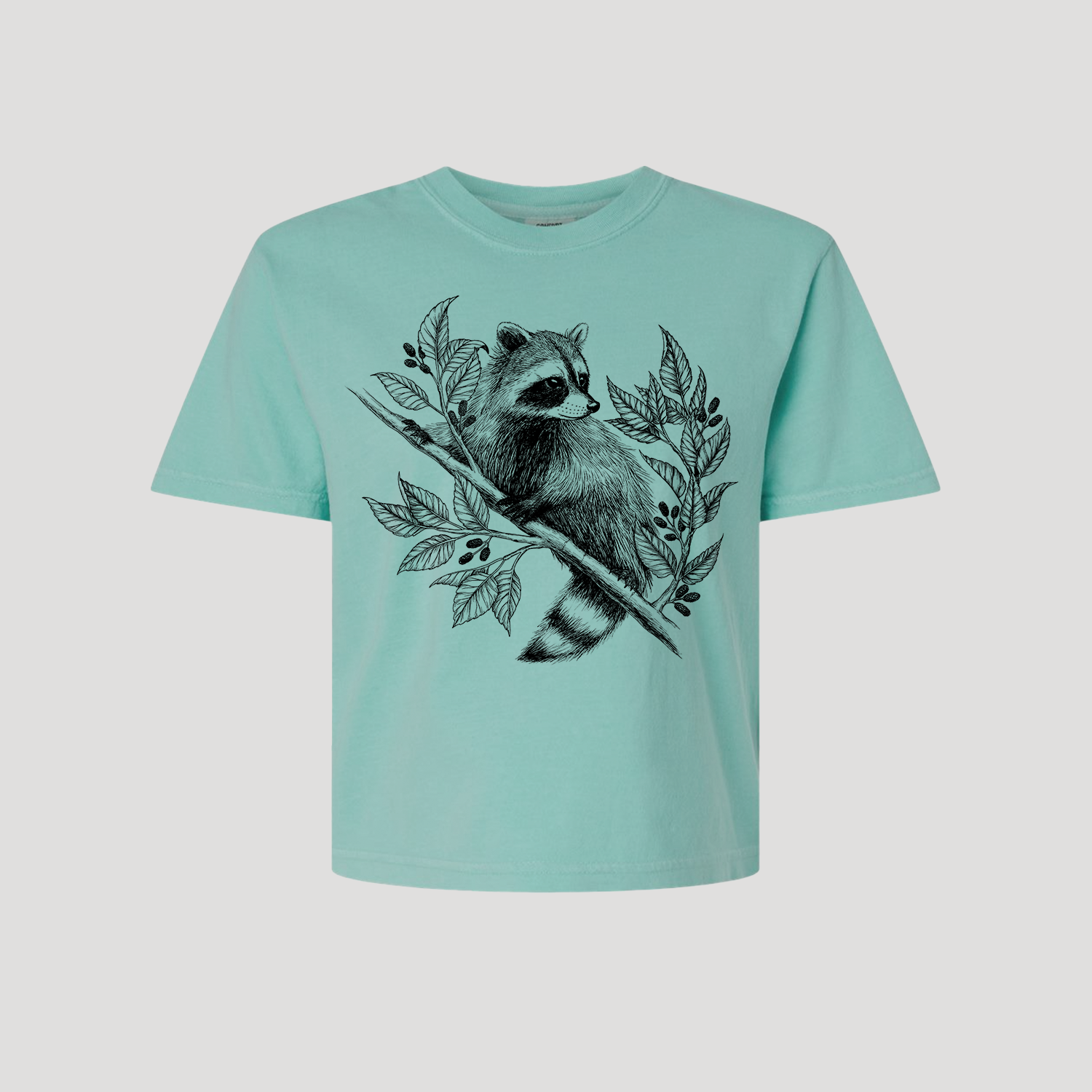 raccoon-vintage-botanical-crop-tshirt-light-seafoam.png