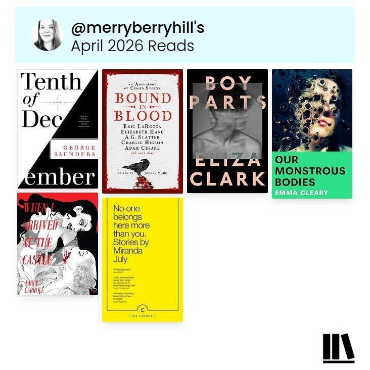 April in books: 
- some short stories, as always &mdash; L O V E D both the Saunders and the July, some of the best character-writing I&rsquo;ve read in a long time 
- some body horror, because why not
- a graphic novel to keep my Books in the Freeze