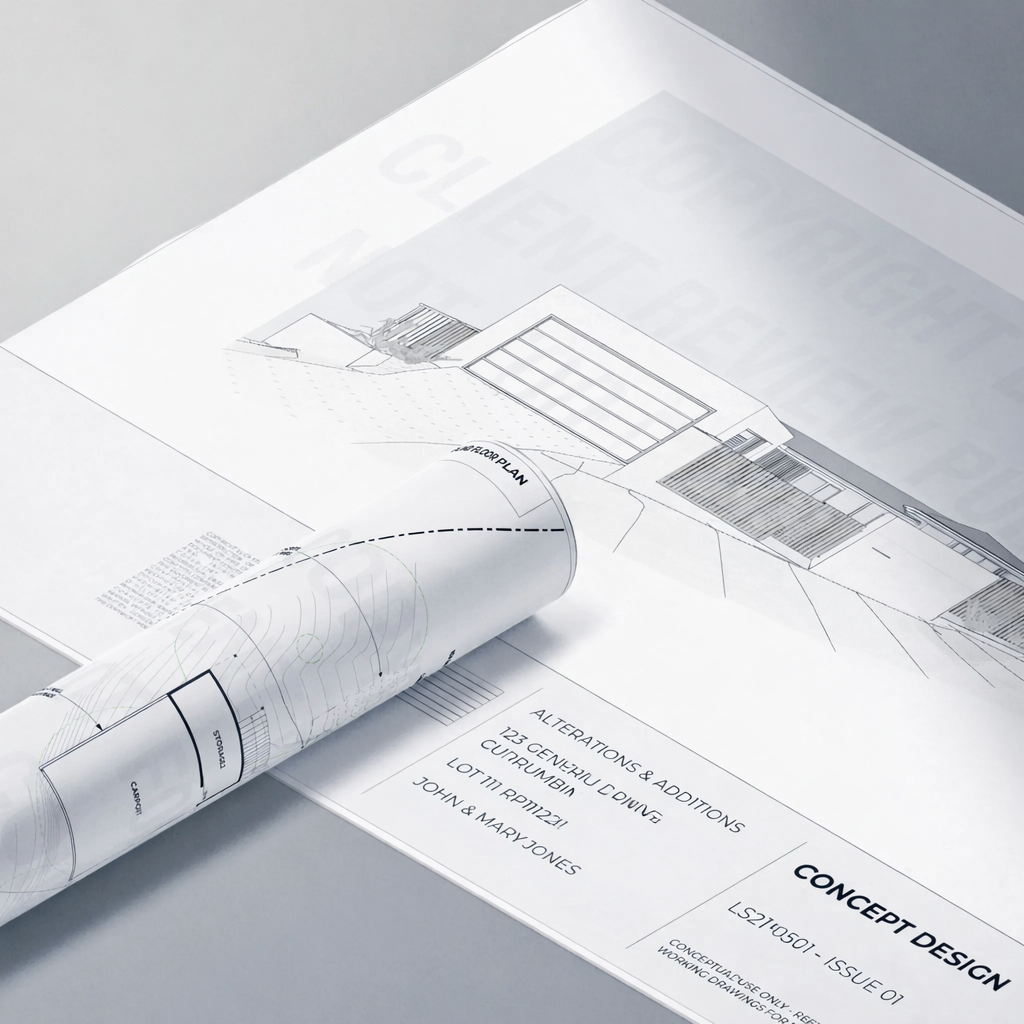 Residential building design drawings prepared for documentation and approvals.