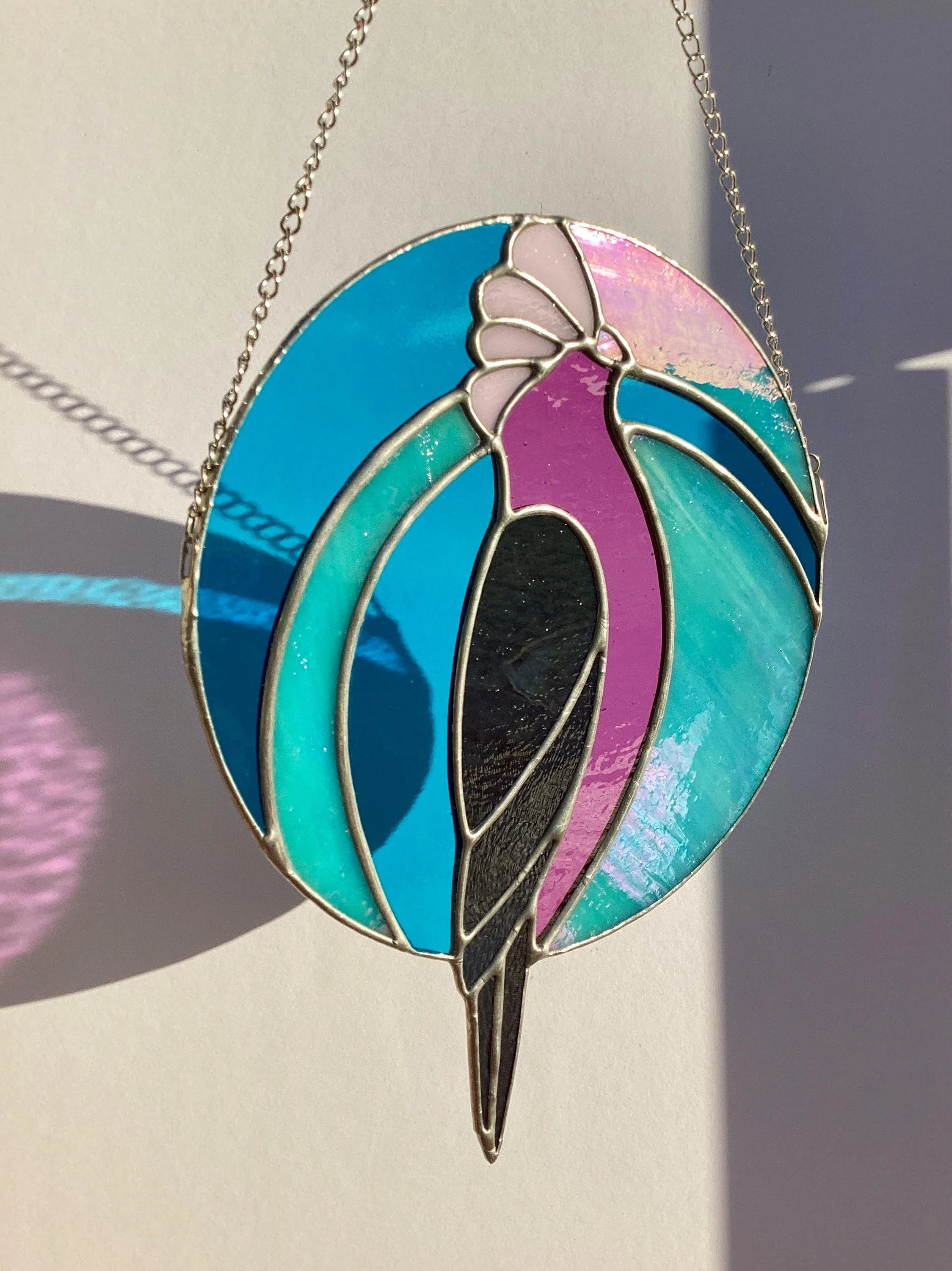 Galah Cockatoo Stained Glass Suncatcher - Pink & Grey Window Hanging