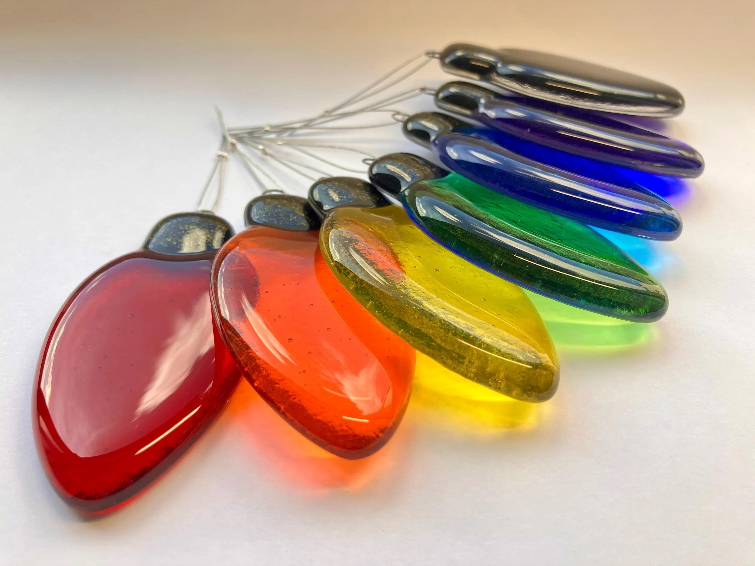 Rainbow Fused Glass Fairy Lights - Handcrafted Ornament Set