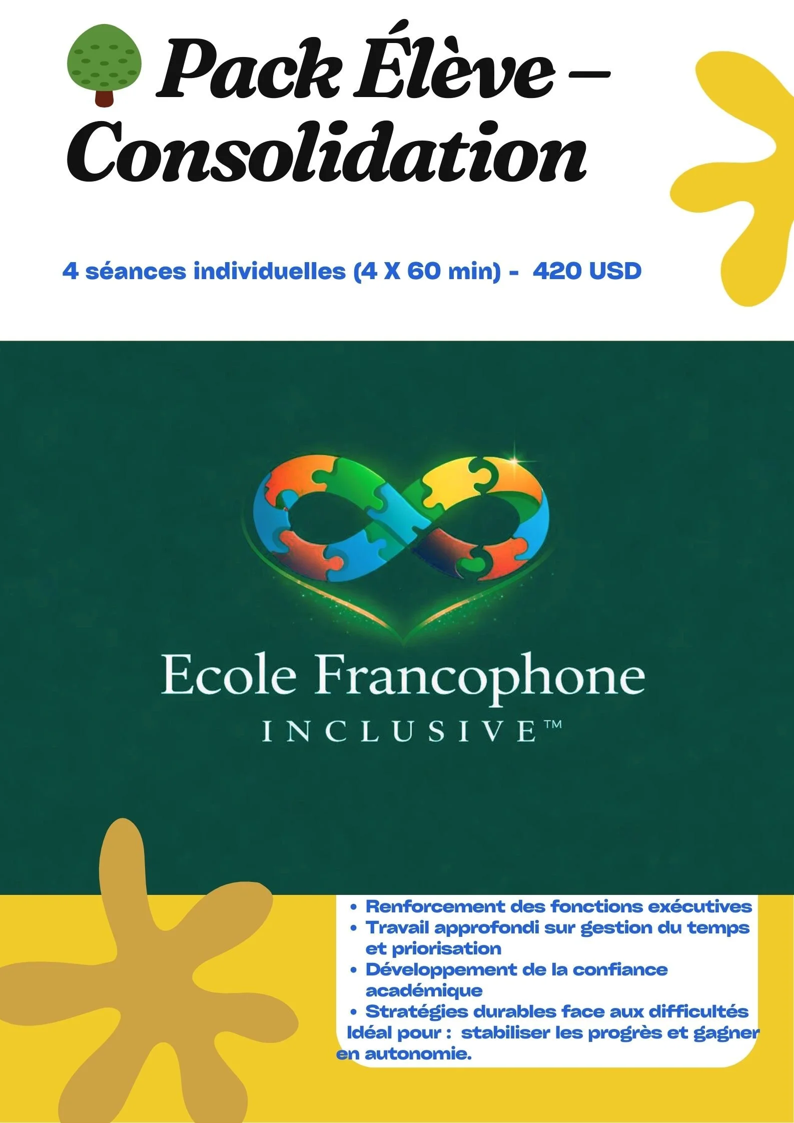 Pack Élève – Consolidation - 4 séances (2–3 mois) - 420 USD