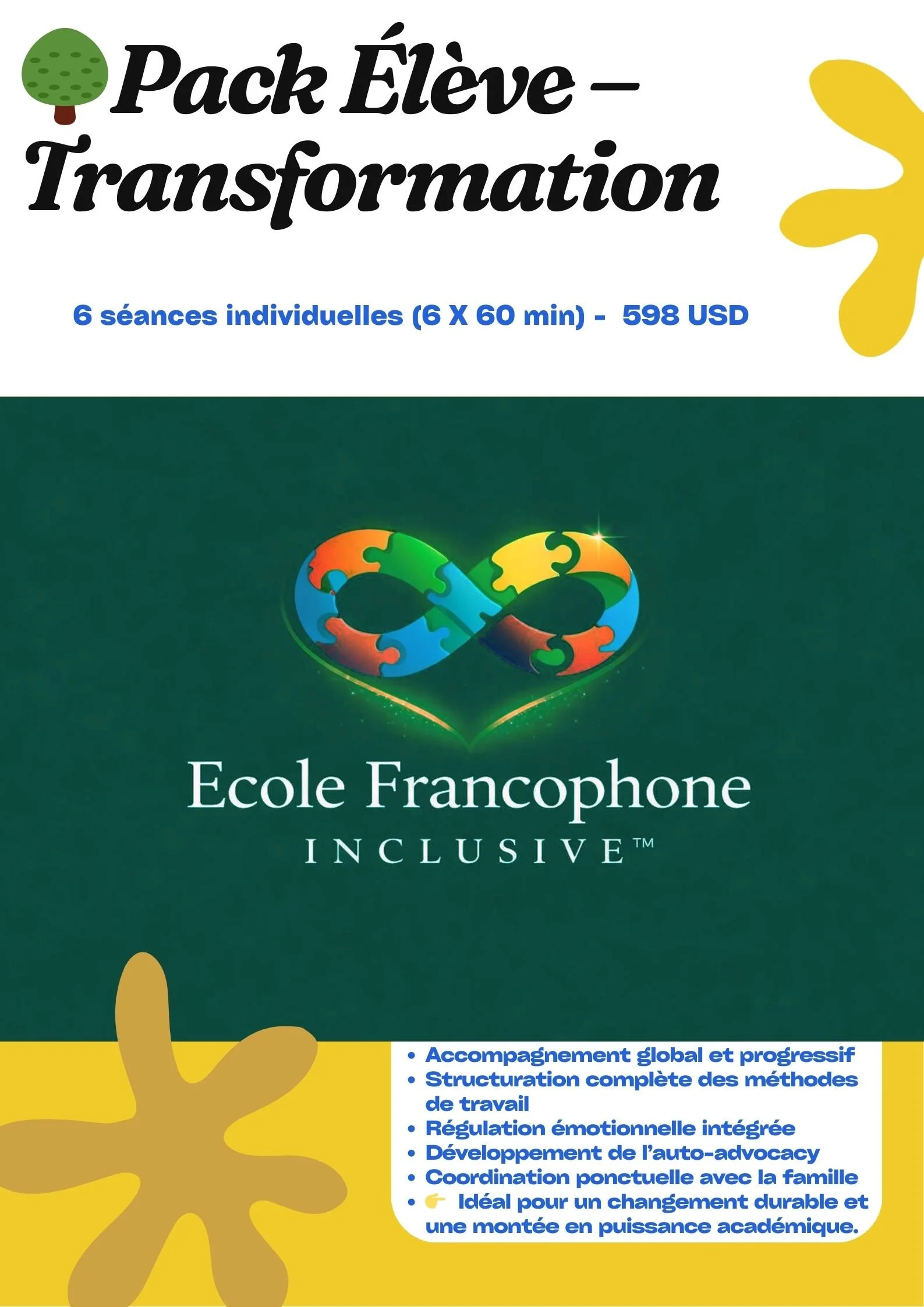 Pack Accompagnement Eleve – Transformation -  6 séances (4–6 mois) - 598 USD