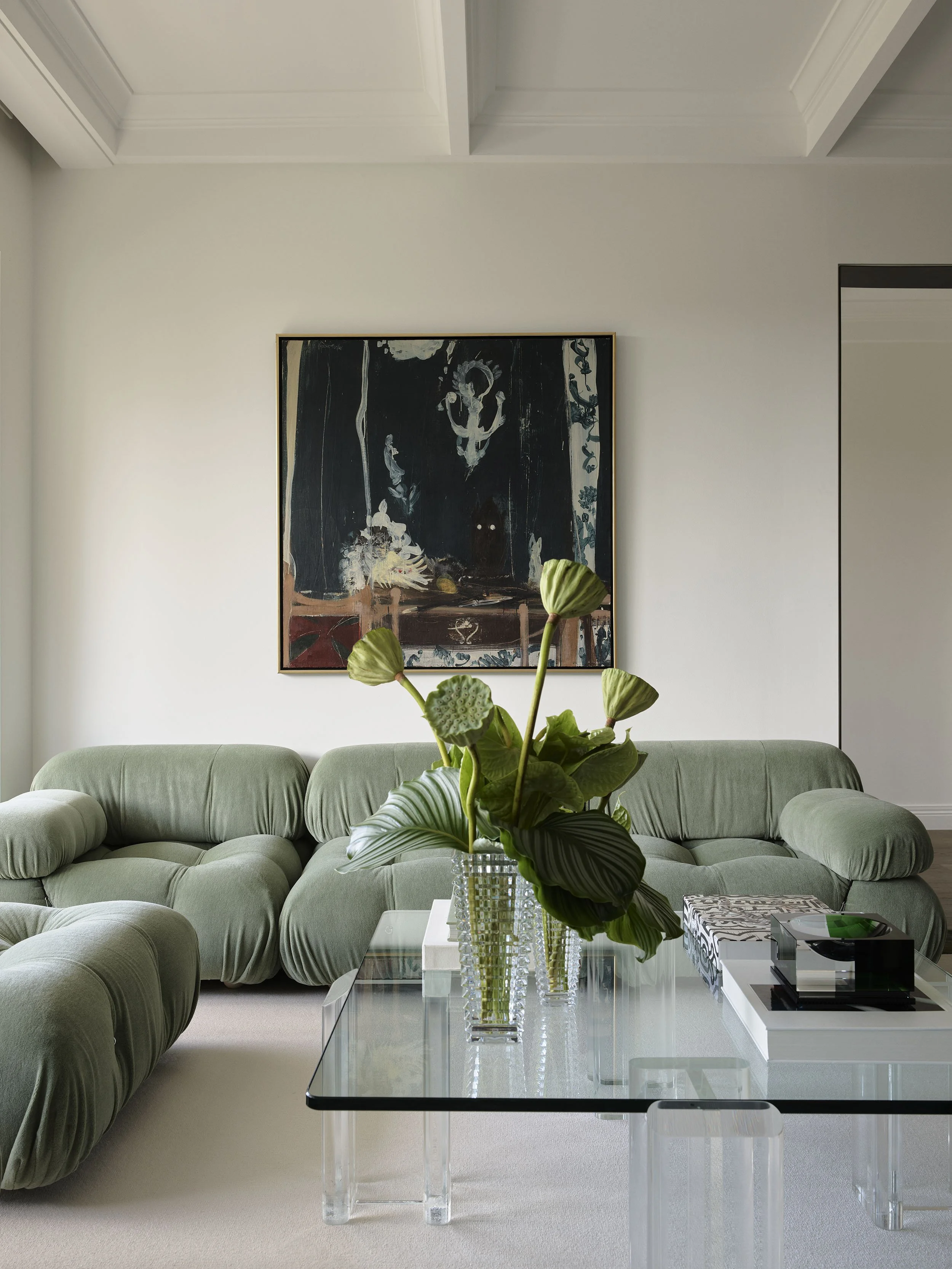 Green lounge and artwork, Boronia Road, Bellevue Hill