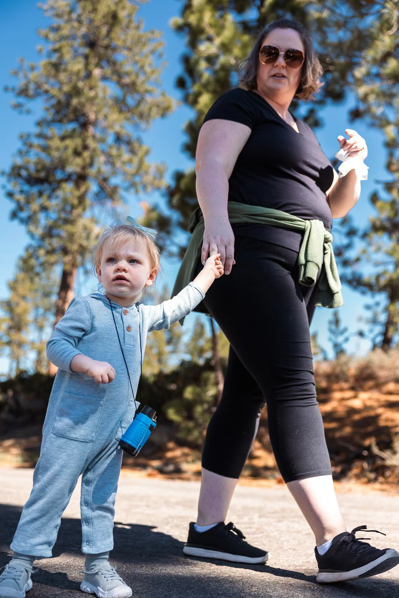 Toddler with Toy Binoculars at Fallen Leaf Lake Trailhead