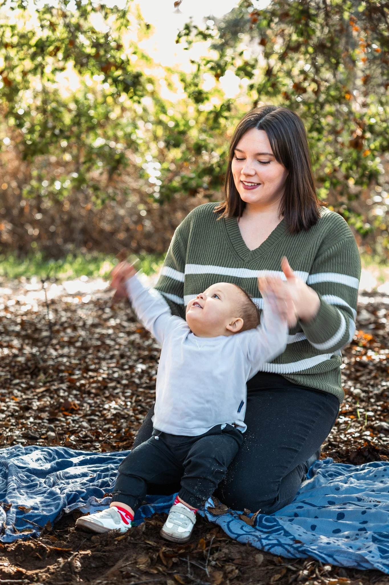 Mom and Baby Playing on Blanket Outdoors, San Diego Documentary Family Photography