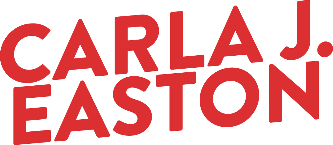 The text 'CARLA J. EASTON' in bold red letters on a black background.