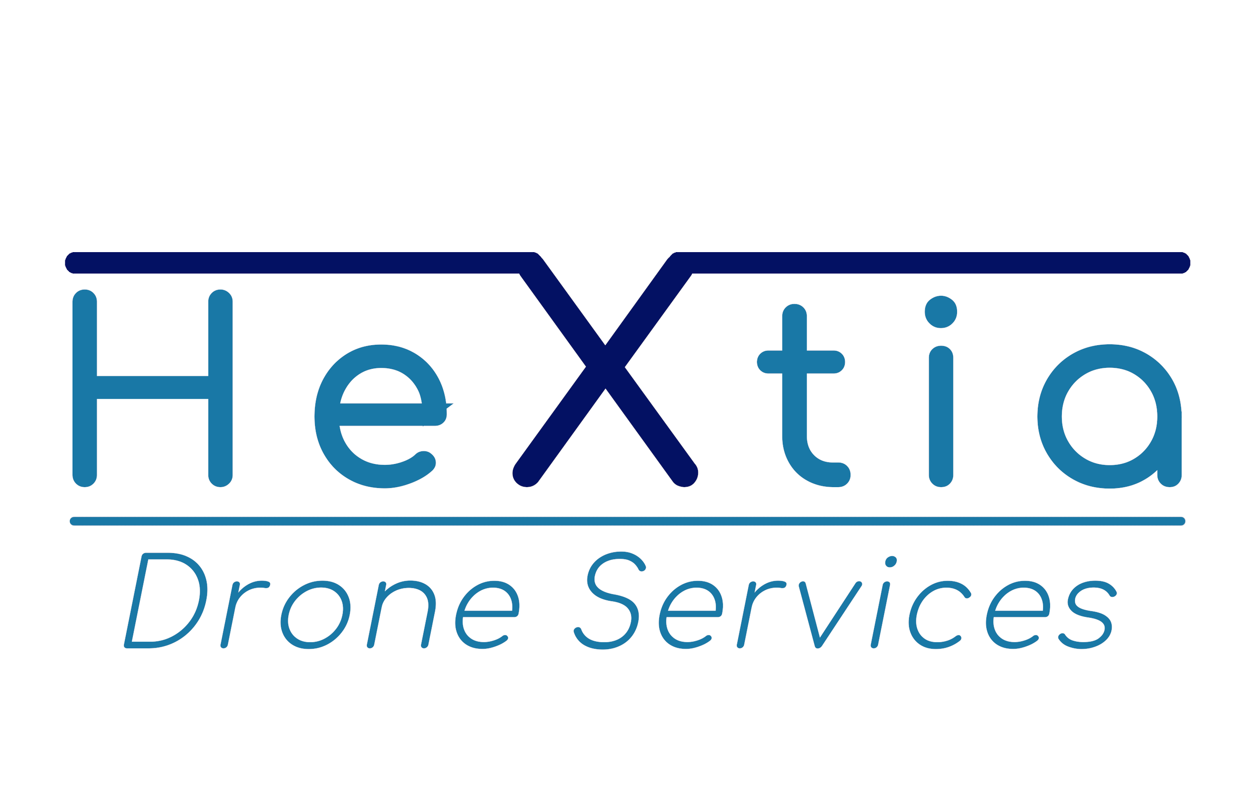 Logo de Hextia Drone Services avec le nom stylisé et une ligne graphique au-dessus et en dessous.