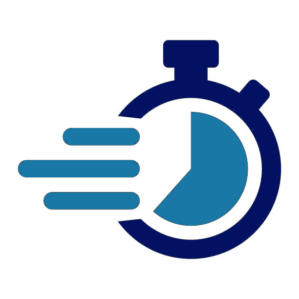 Icône d'une montre avec des lignes indiquant la vitesse ou la rapidité