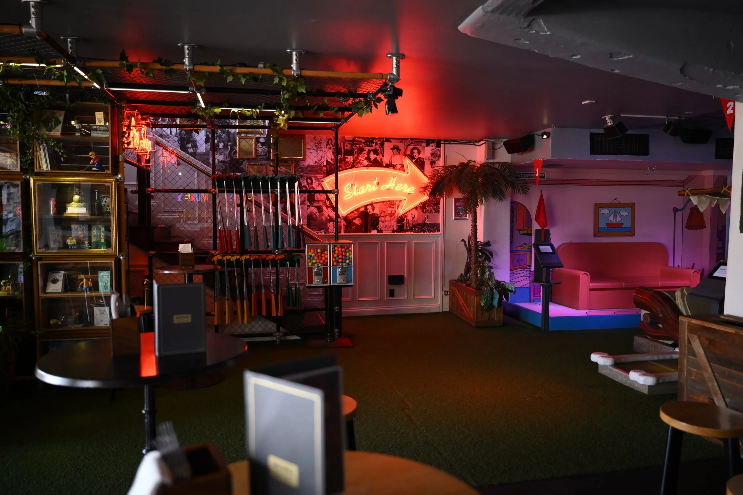 Interior of a bar or lounge with neon 