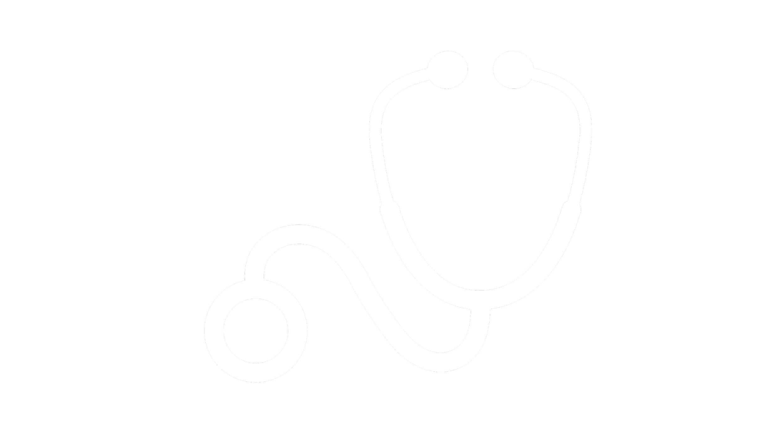 Outline of a stethoscope on a black background.