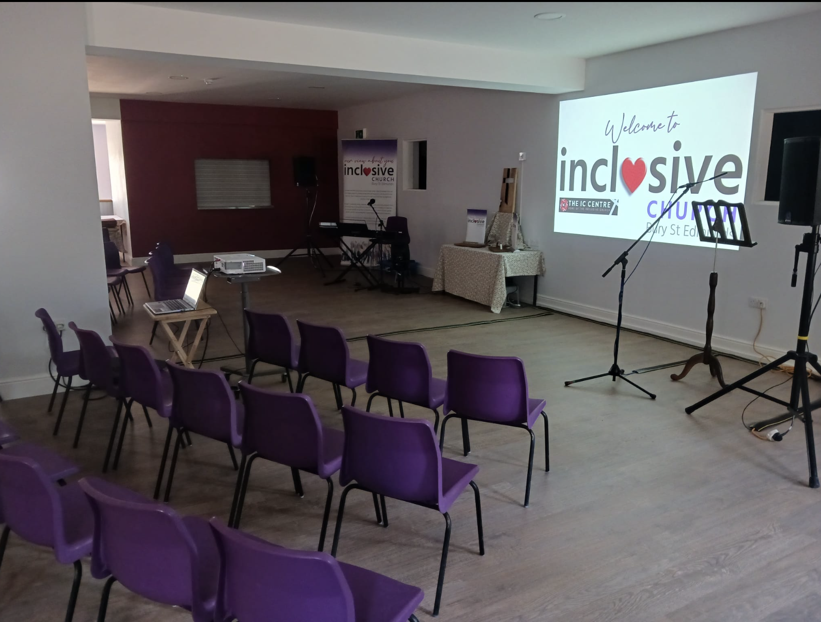 Inside the IC Centre ready for a Sunday service.  This is the typical layout.