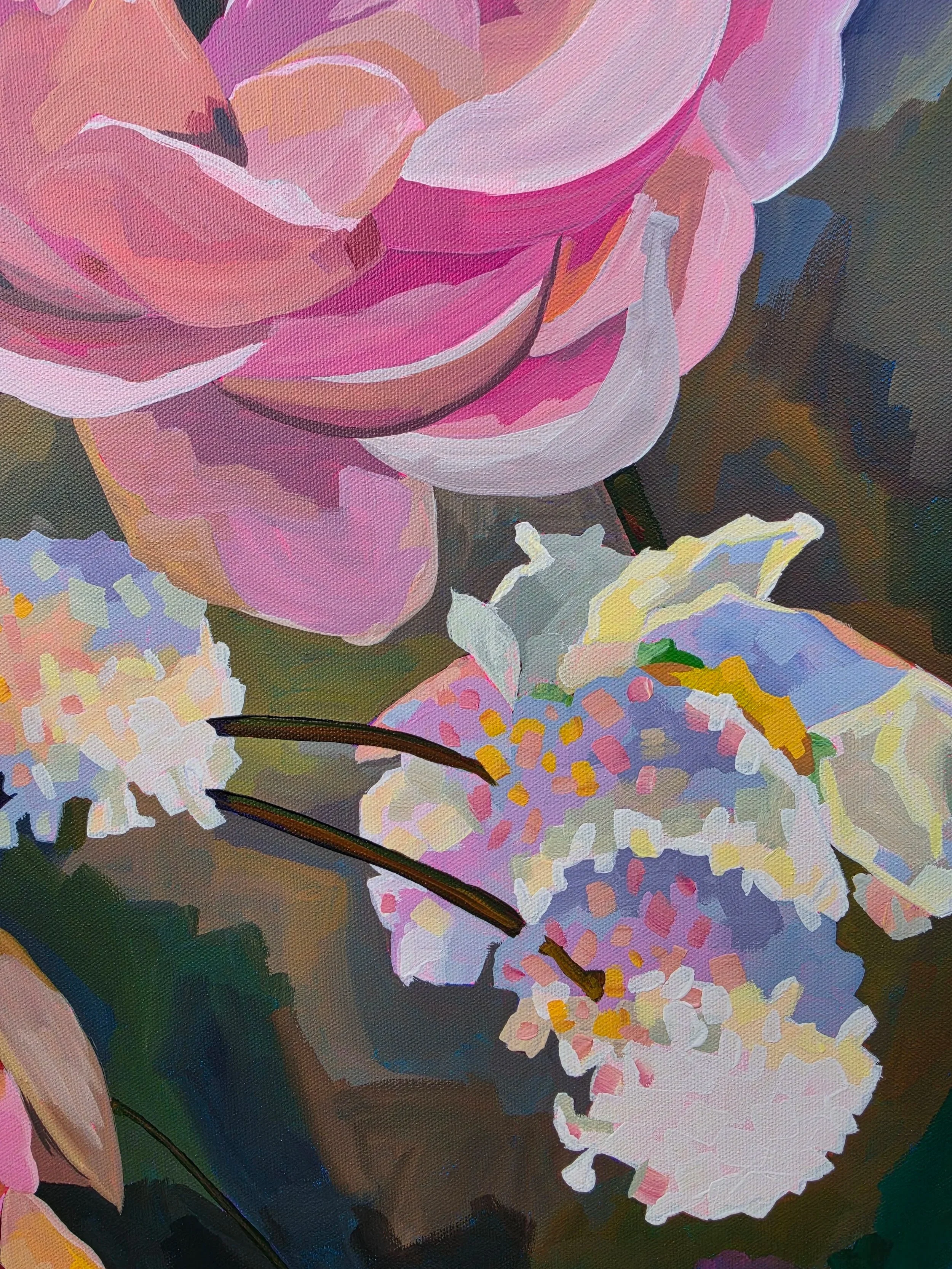 Close-up detail of pale blue and lavender flowers in Wild Abundance