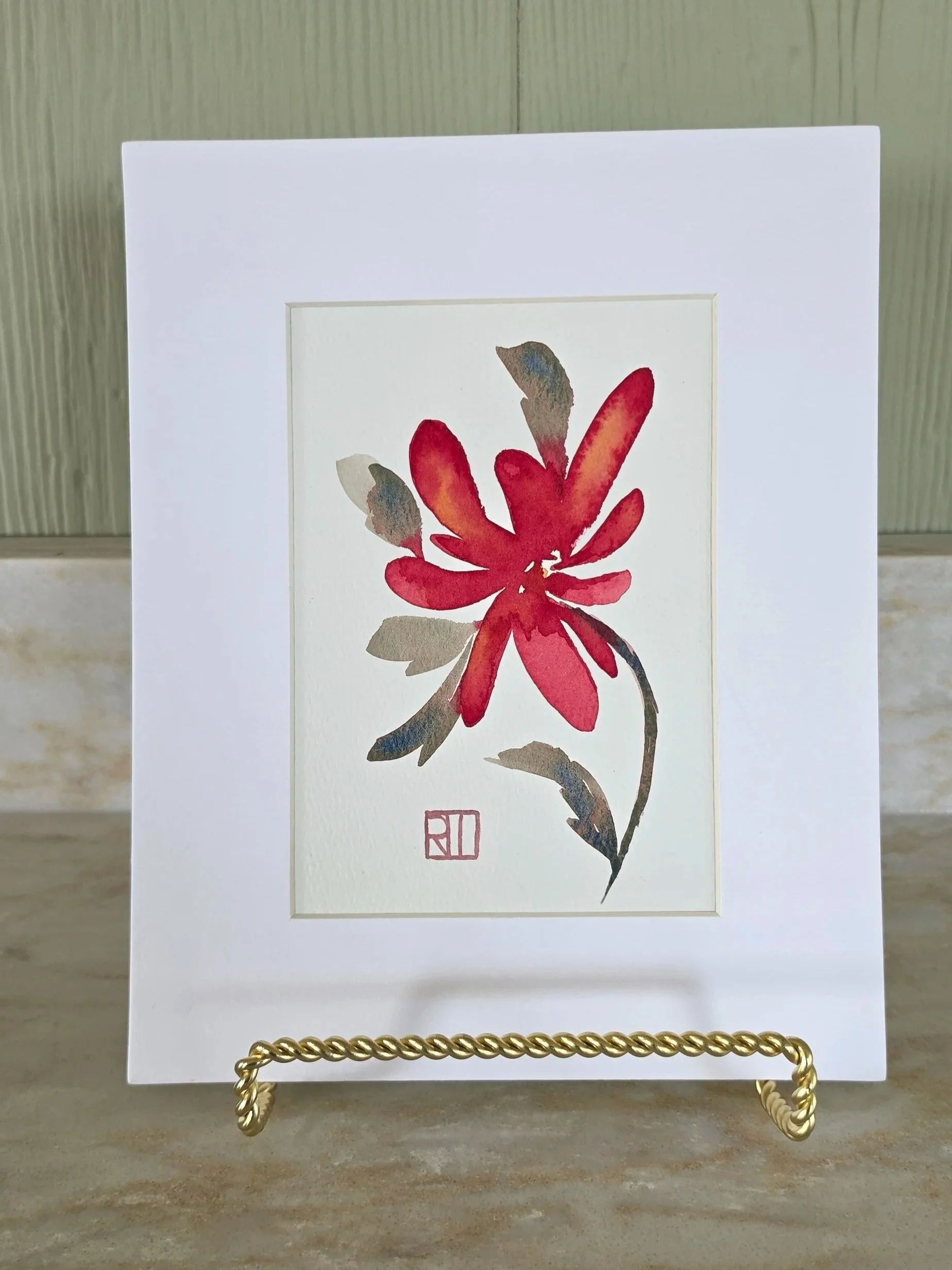 Crimson Bloom — Original Watercolor Painting, 8 × 10 Matted