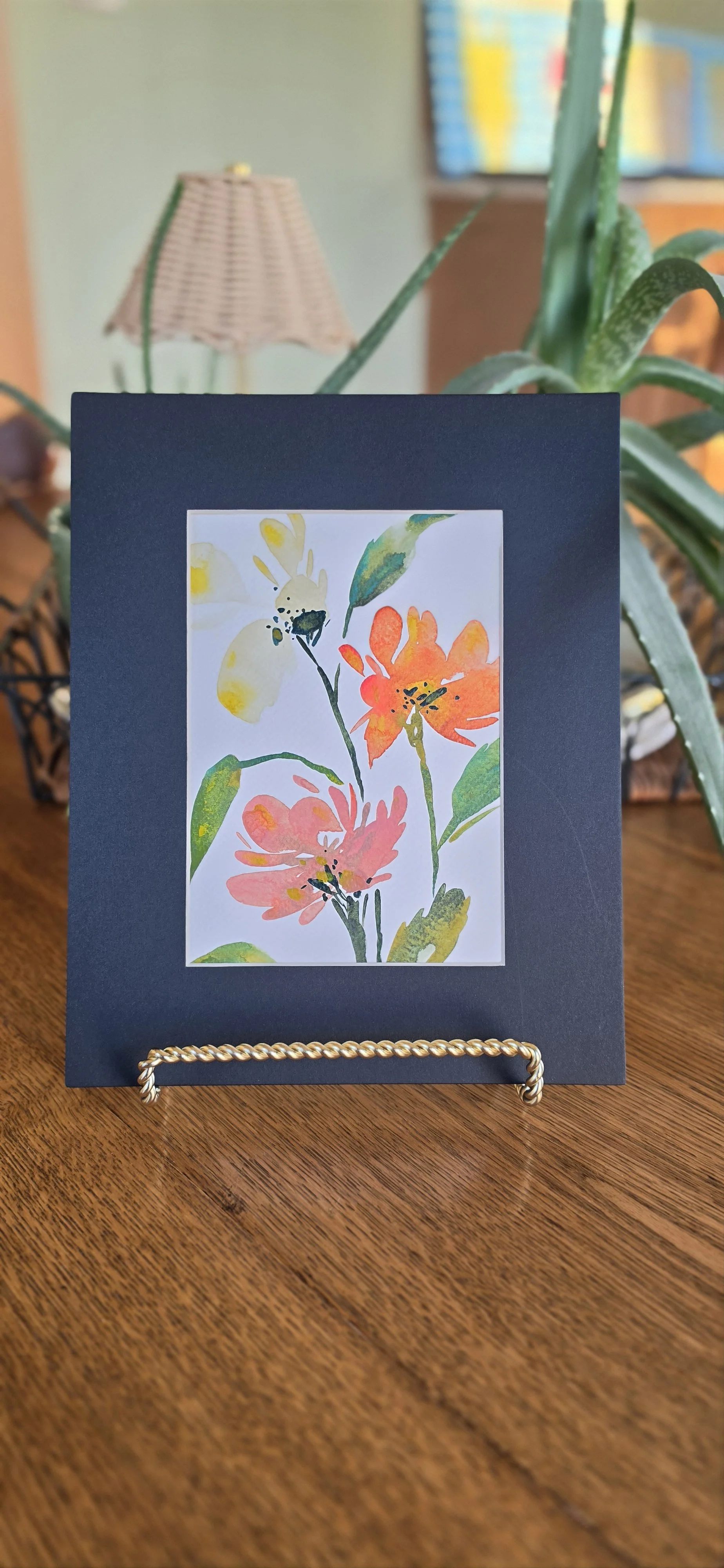 Fall Flowers and Green Leaves — Original Watercolor, 8 × 10 Matted