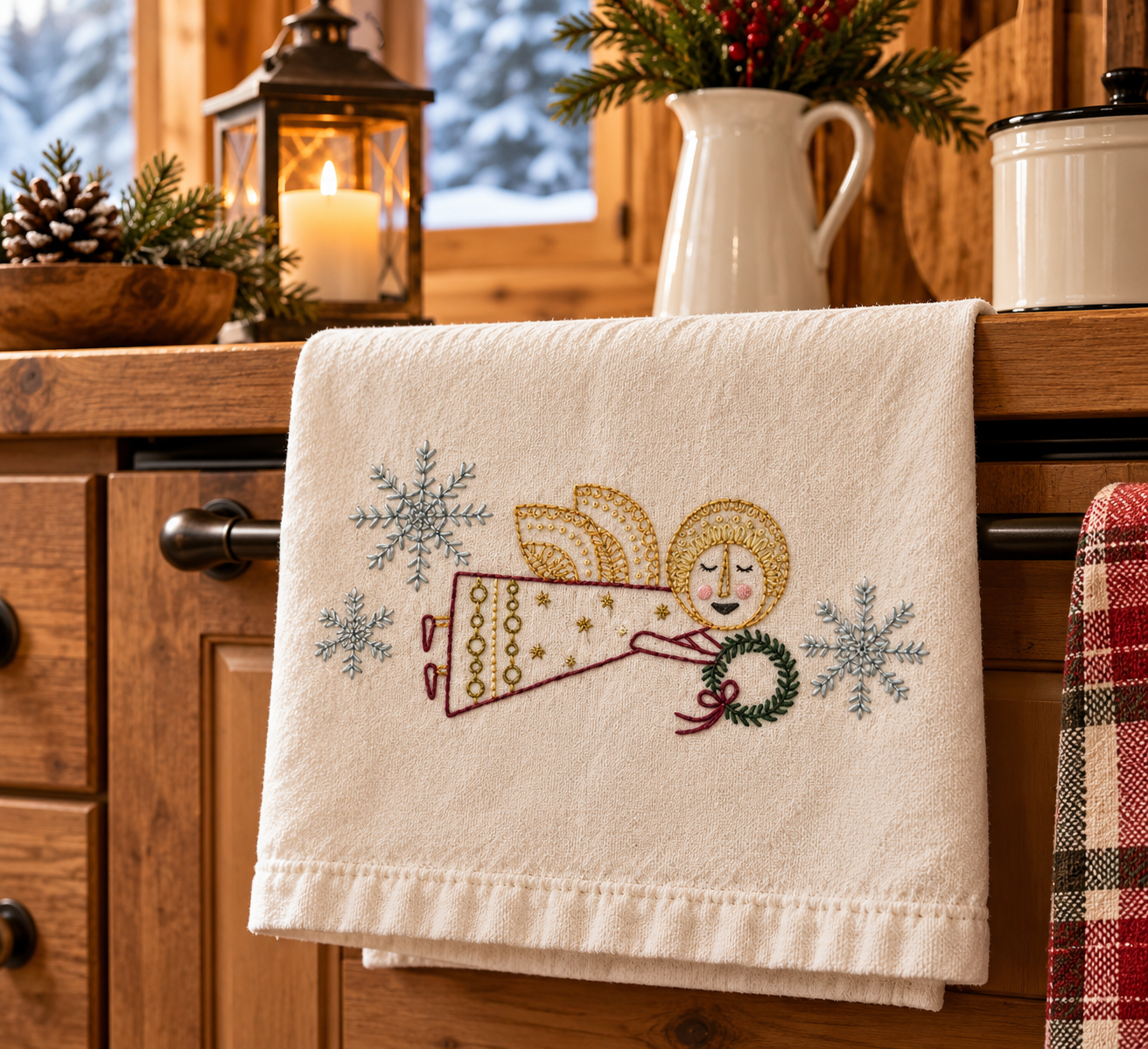 Hand Embroidered Angel Kitchen Towel