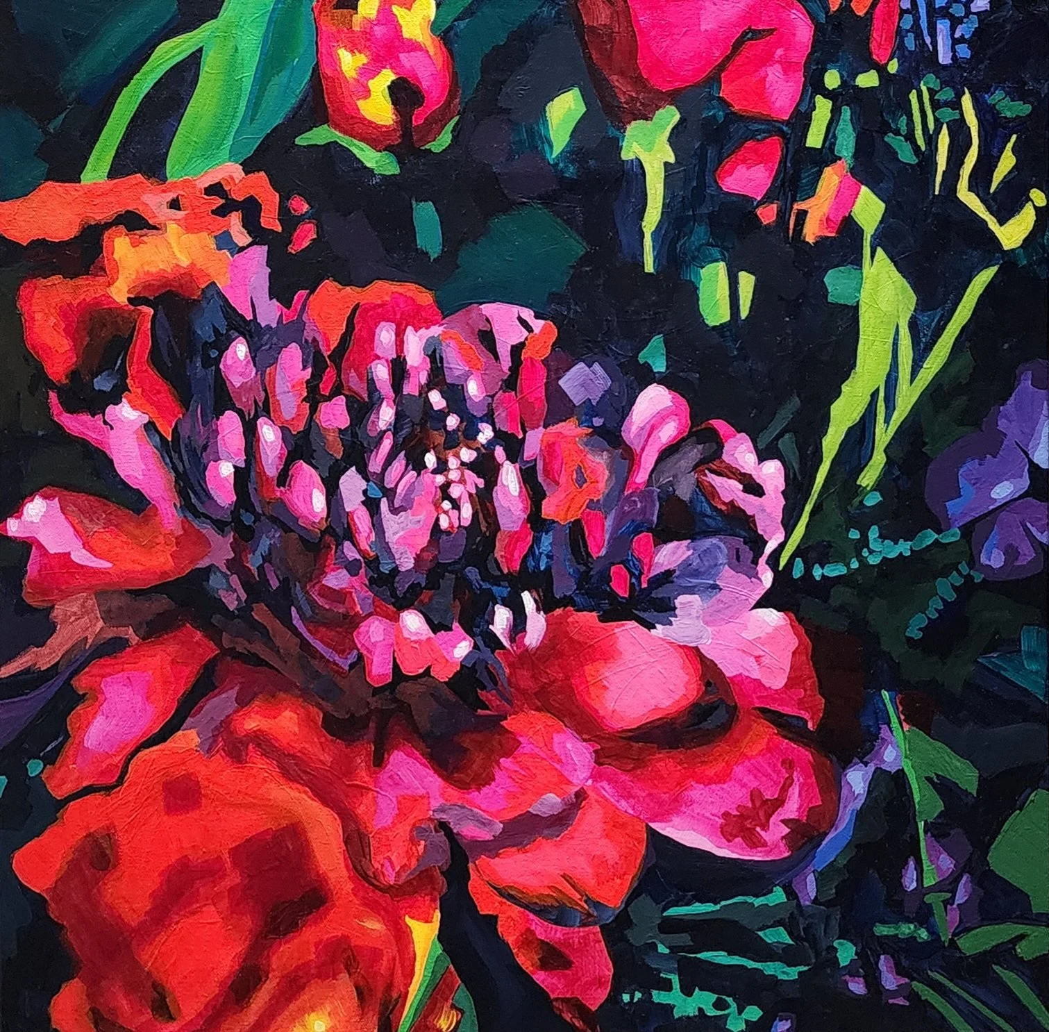 red flower original painting by Robin Rae Art