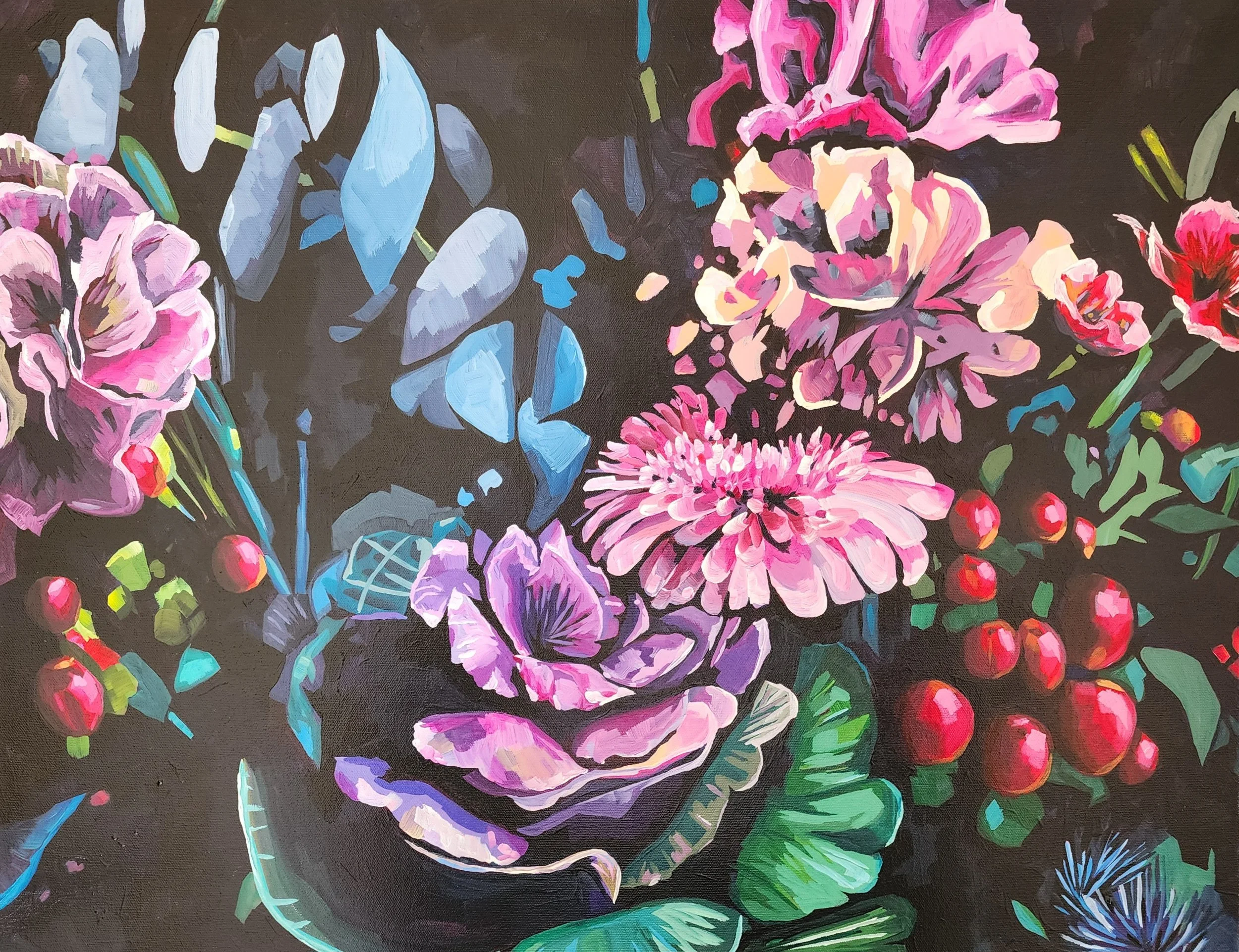 Floral Still Life Art Print — Dark Botanical Wall Art — "Country Floral"