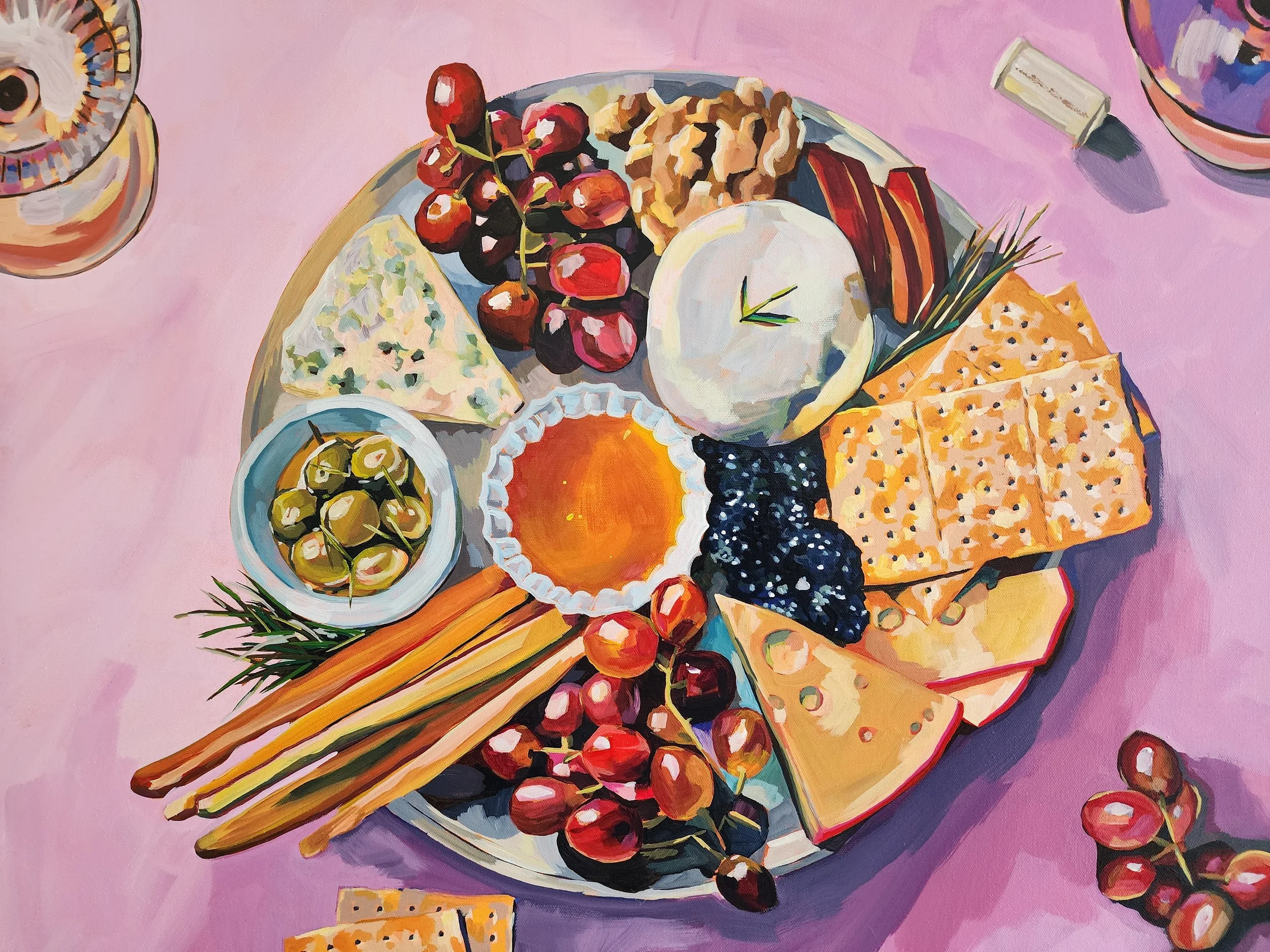 Charcuterie Still Life Painting — Acrylic Food Art — "Summer Pairings"