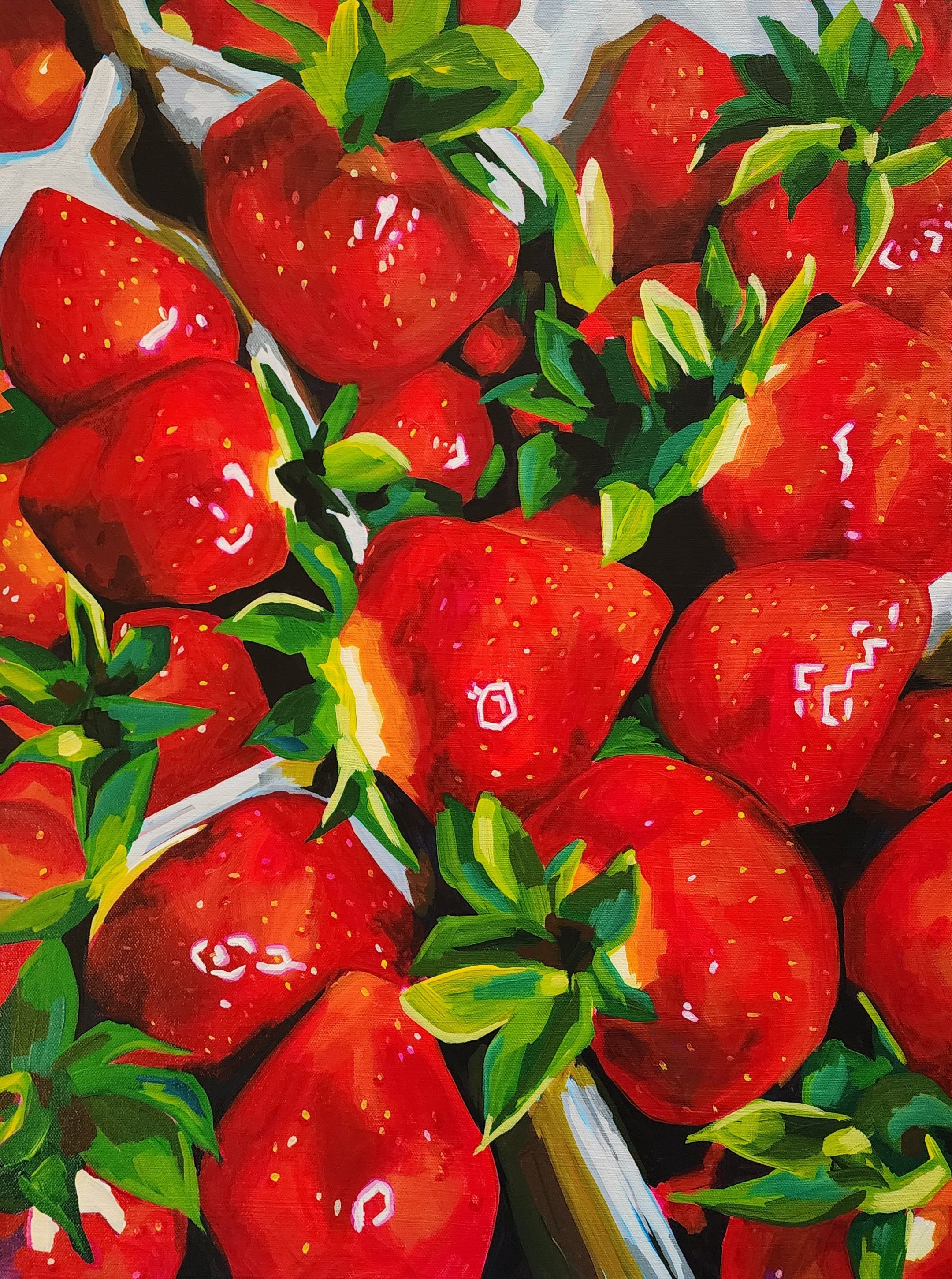 Strawberry Art Print — Bright Kitchen Wall Art — Colorful Food Painting — "Strawberries"