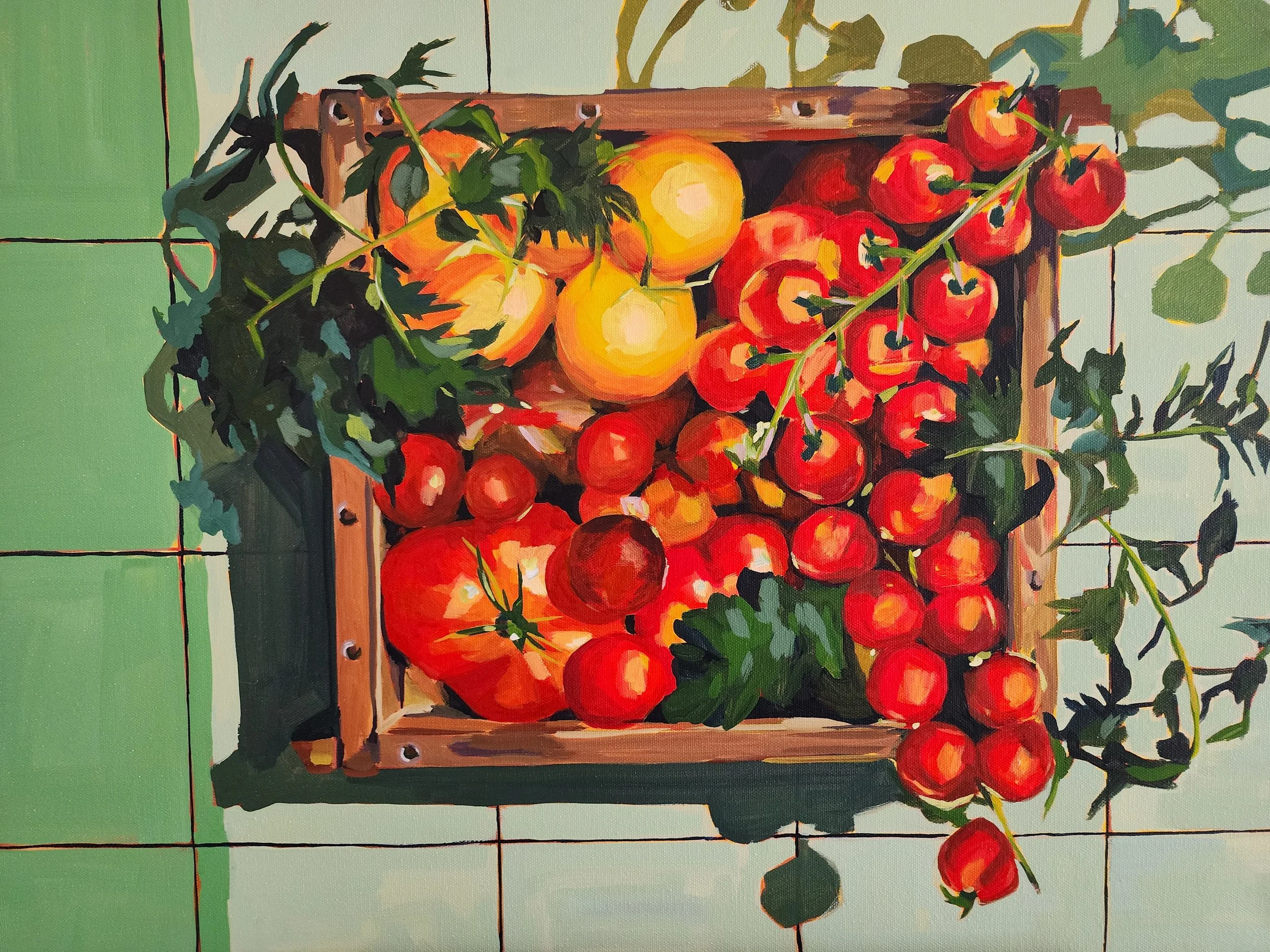 Tomato Still Life Art Print — Garden Harvest Kitchen Wall Art — "Structured Abundance"