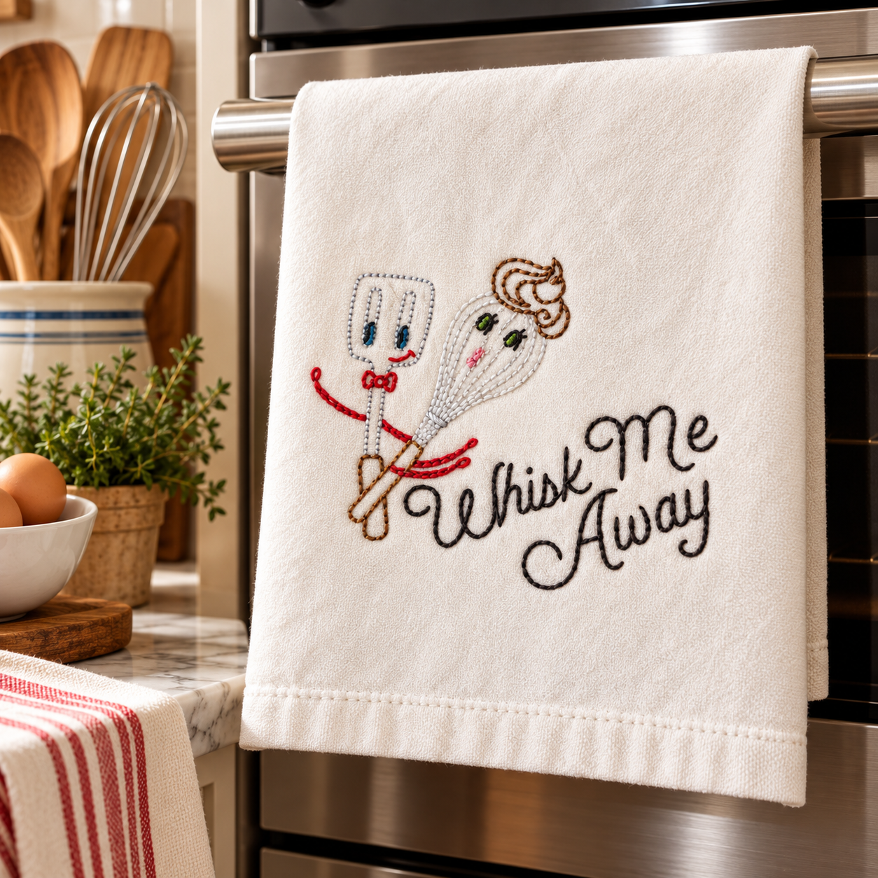 Whisk Me Away Embroidered Dish Towel