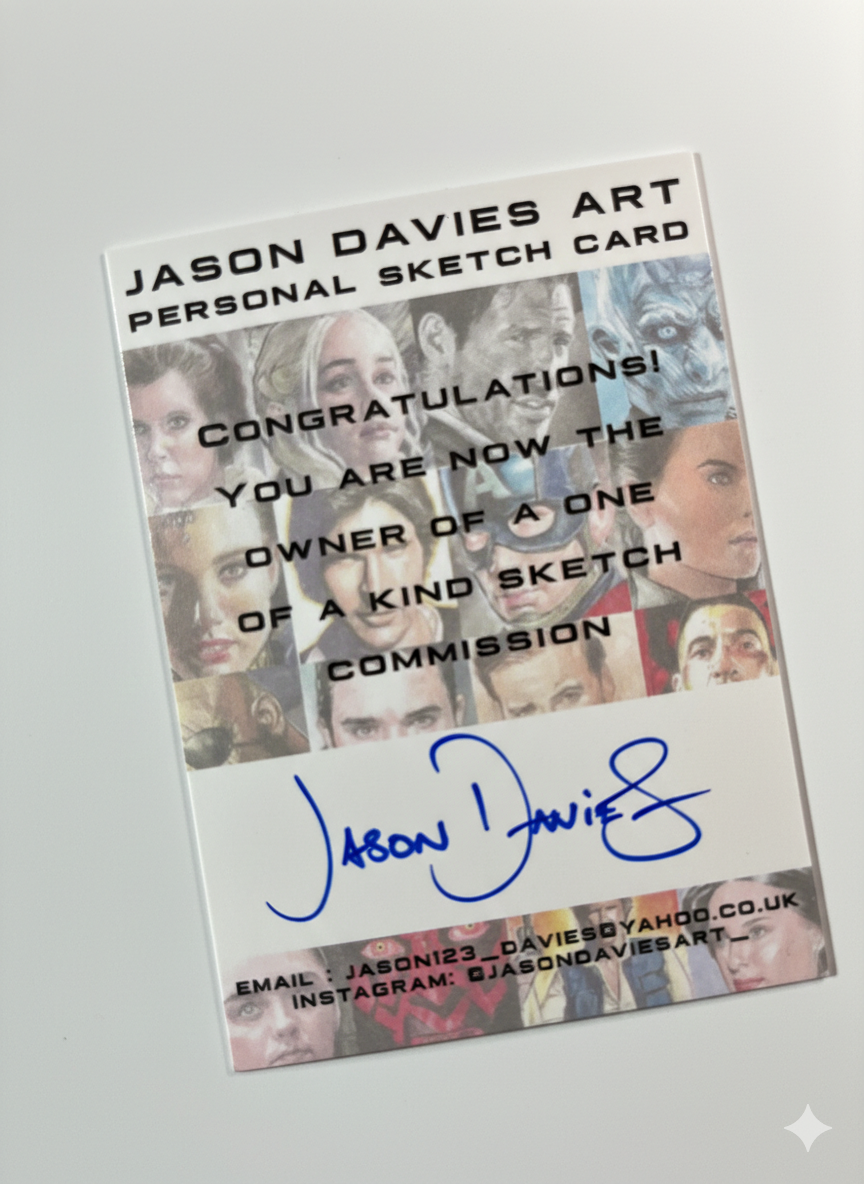 Official personal sketch card commission certificate of authenticity signed by artist Jason Davies.