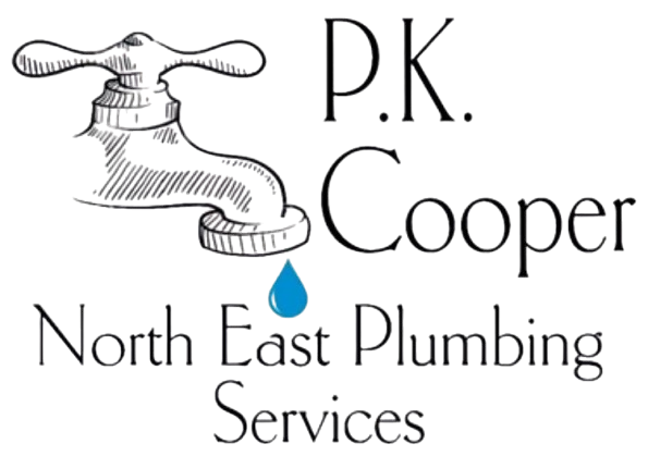 Logo for P.K. Cooper North East Plumbing Services, featuring a faucet and water drop.