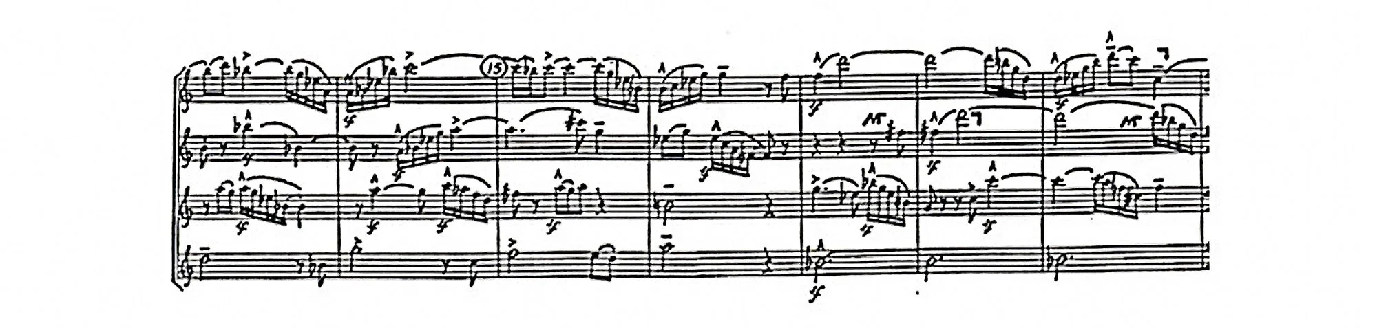 Handwritten sheet music in four staves.
