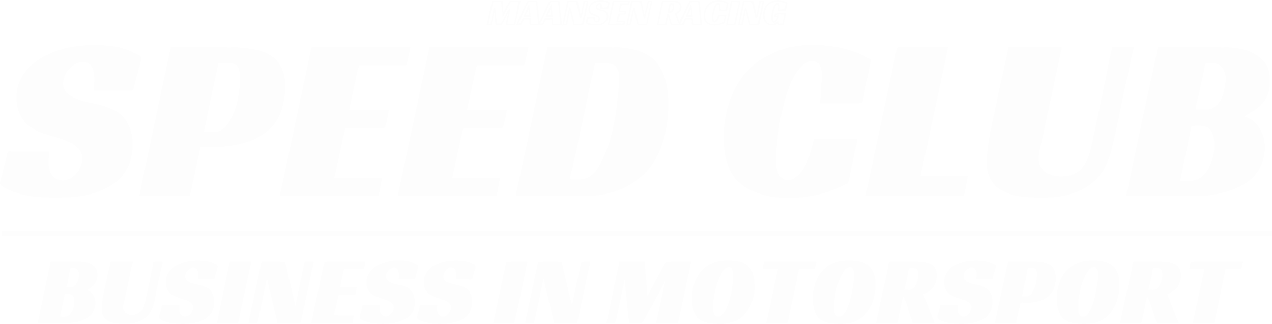 Logo med teksten "Speed Club" og tilhørende tekst "Business in Motorsport", samt teksten ”Mjanesen Racing” øverst.