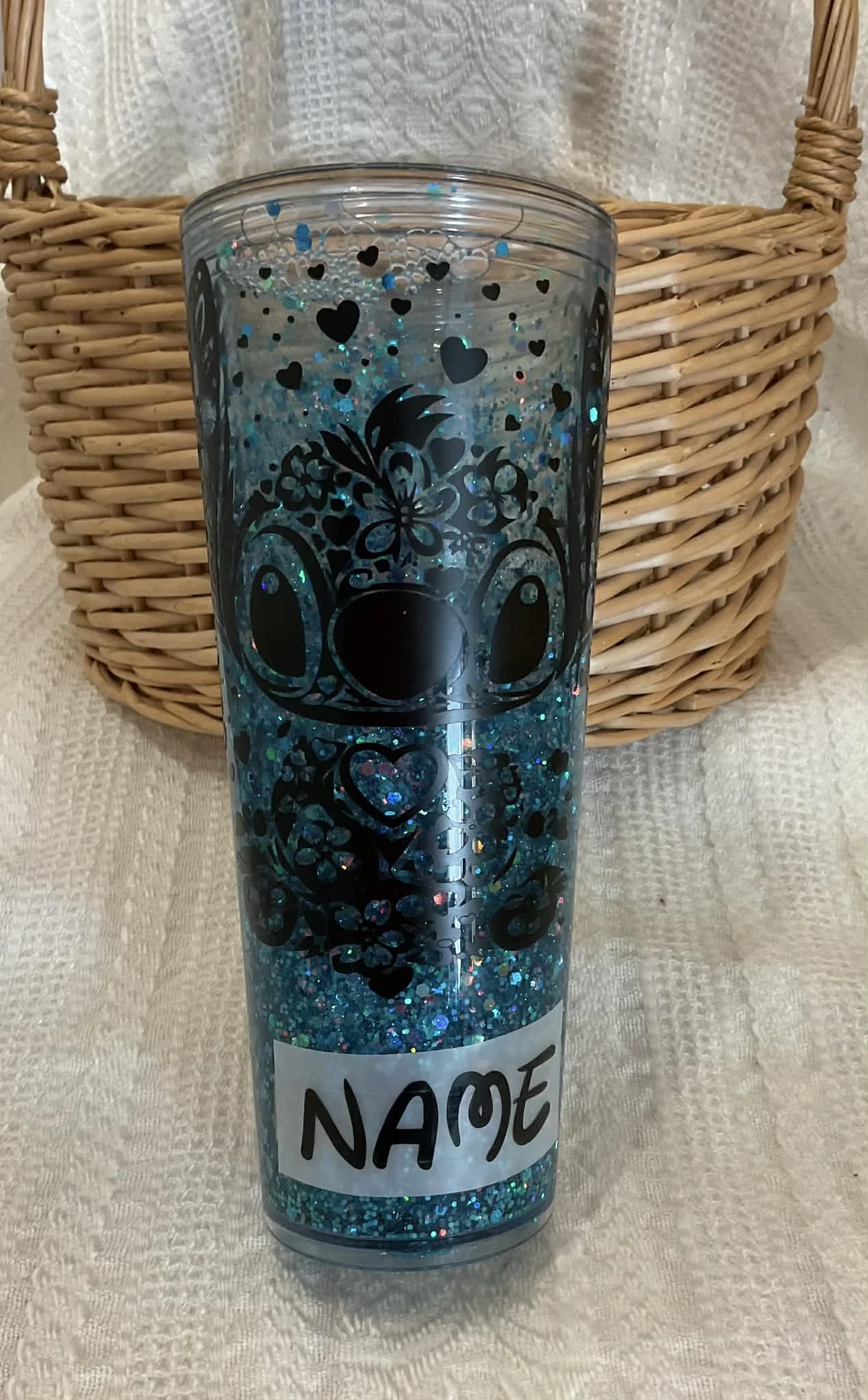 Custom Black & Blue Alien Snow Globe Tumbler 24 oz!