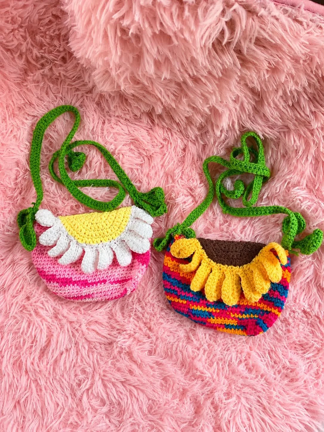 Crochet mini sunflower bags 🌻