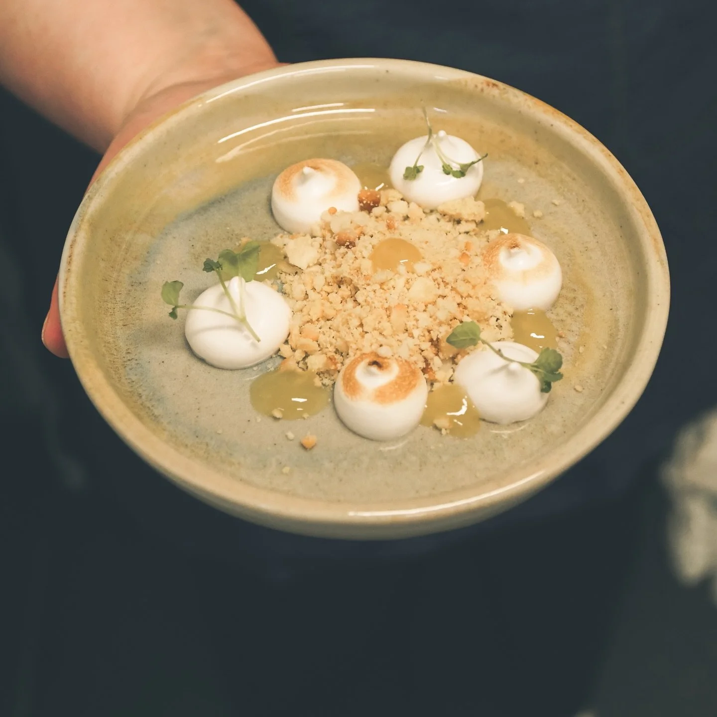 The final dessert from our seven course March menu, Lemon Meringue. A lemon gel, toasted meringue, macadamia crumb and micro lemon balm. 

Our next supper club on the 9th May is almost sold out. Get your tickets now via the link in our bio!

#vegan #