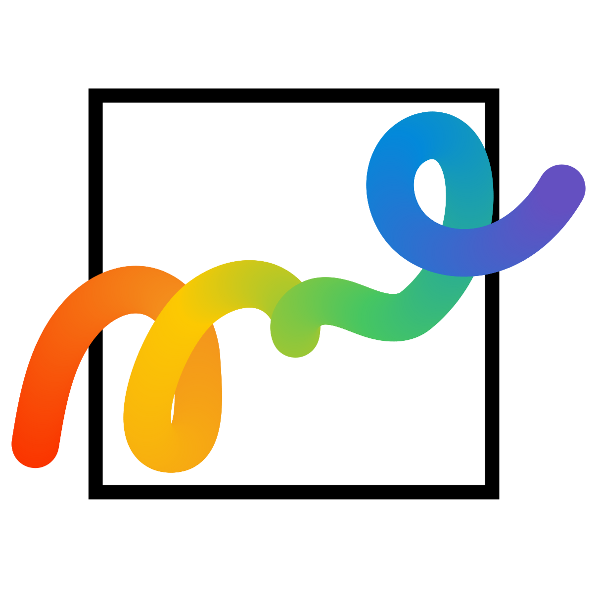 Colorful, stylized Moxie Spectrum Psychology logo with a rainbow gradient expanding outside a black lined box.