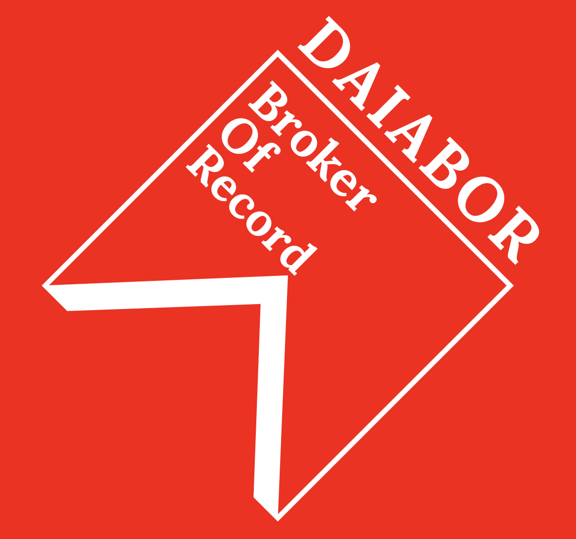 Red directional icon with white text pointing left, labeled 'DAIABOR Broker of Record'.