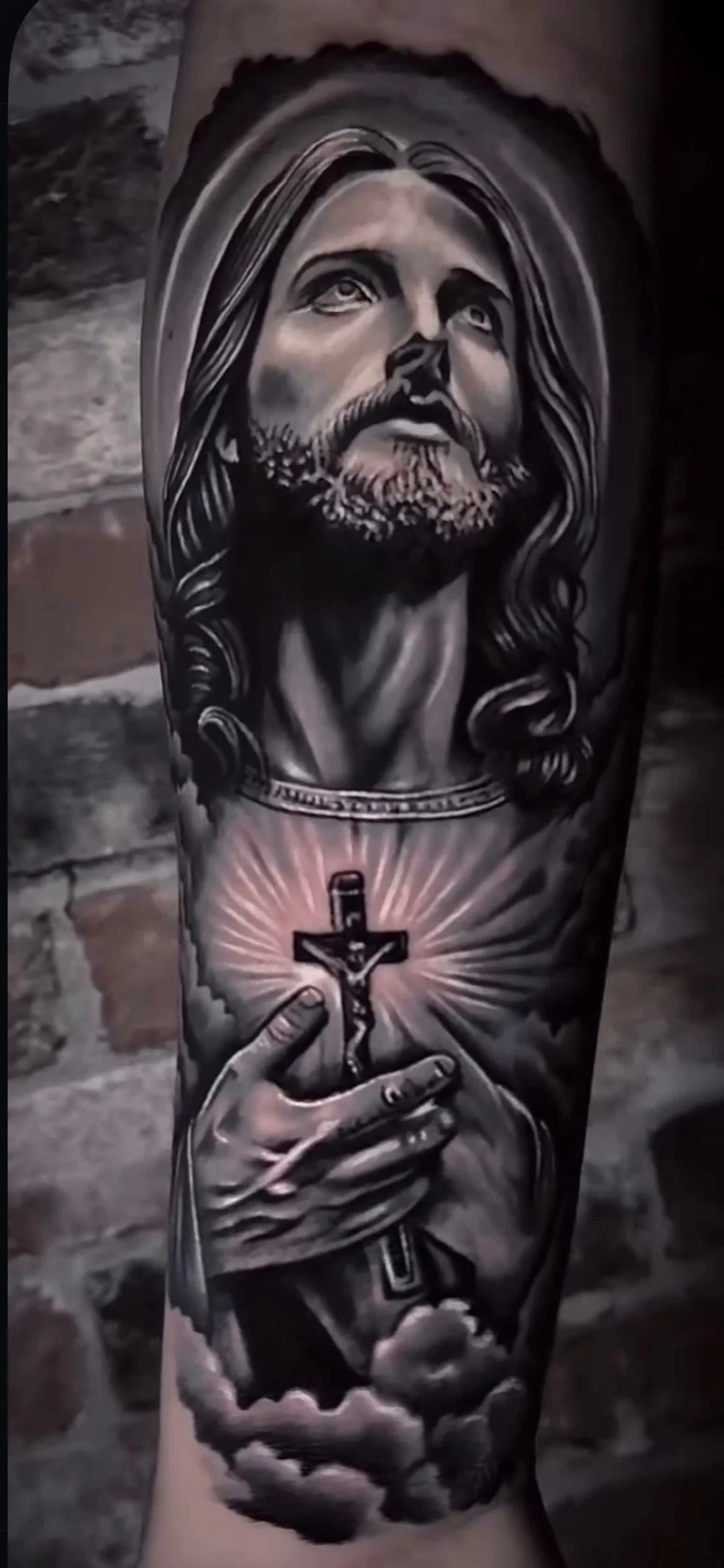 Black and grey Jesus portrait tattoo realism style by InkArt Miami tattoo studio.JPG